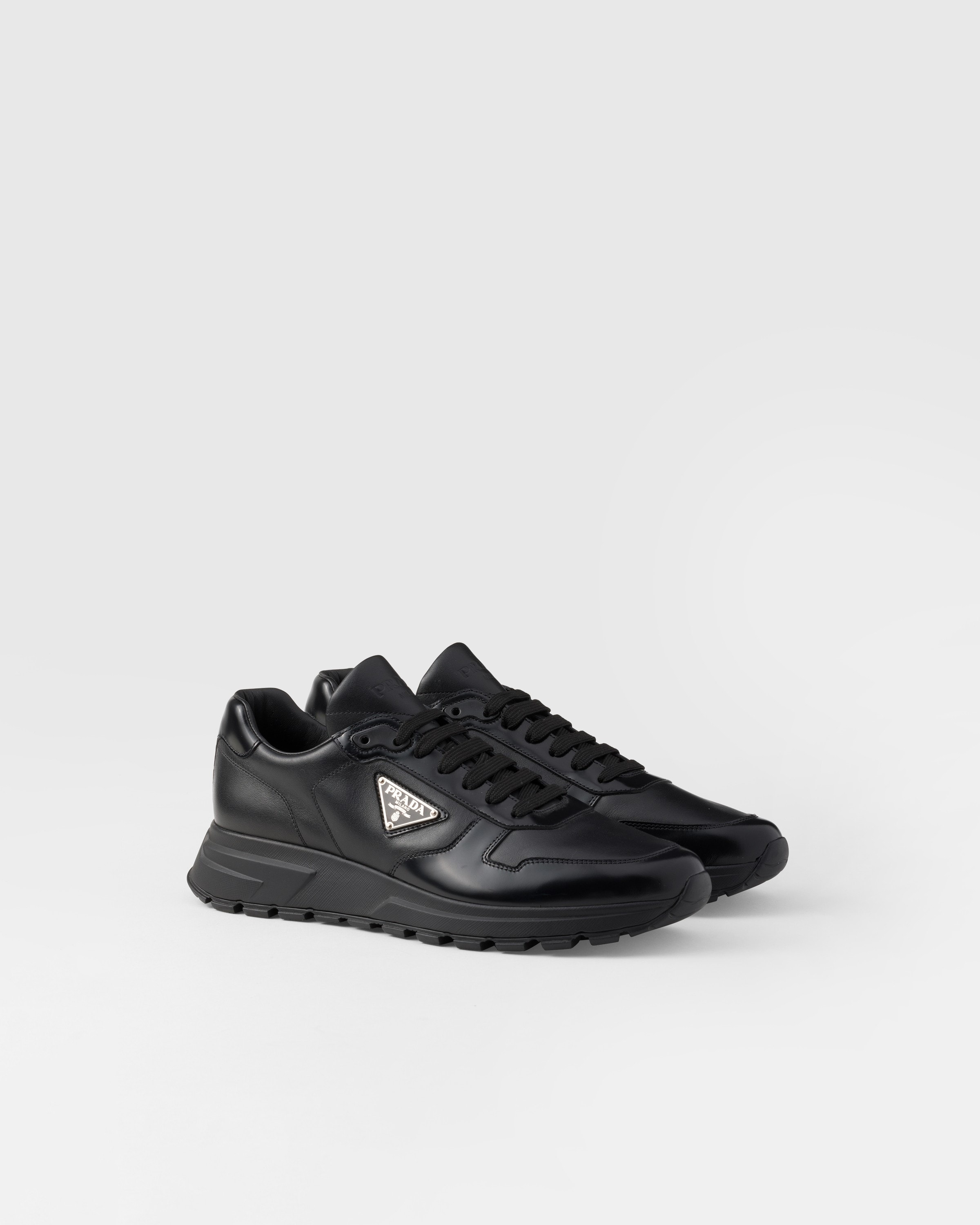 Prada Leather Sneakers In Black