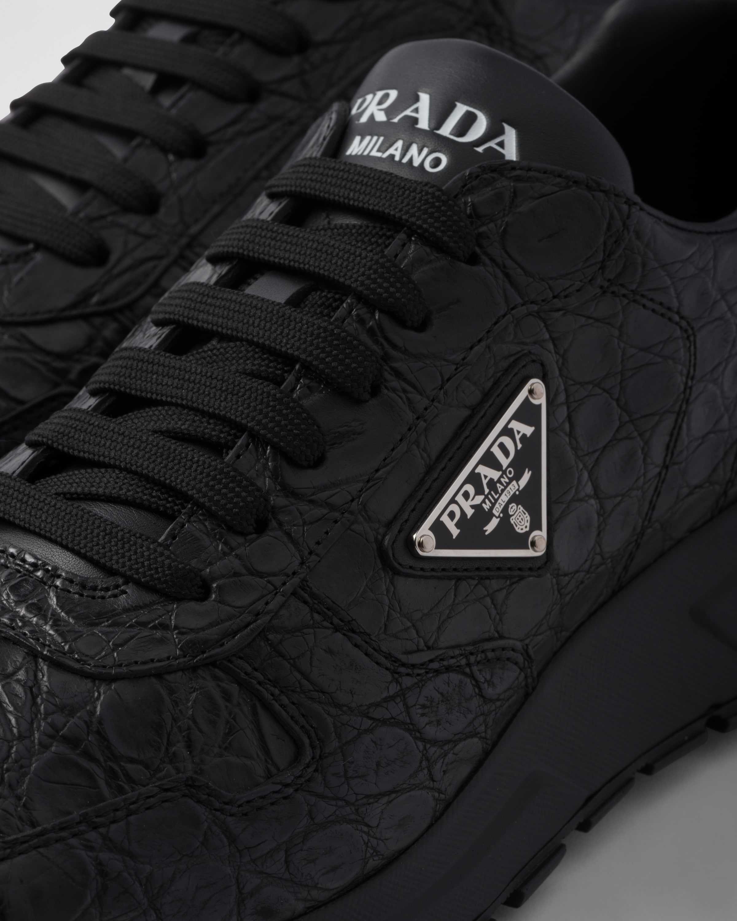 Black Prax 01 Crocodile Leather Sneakers | PRADA