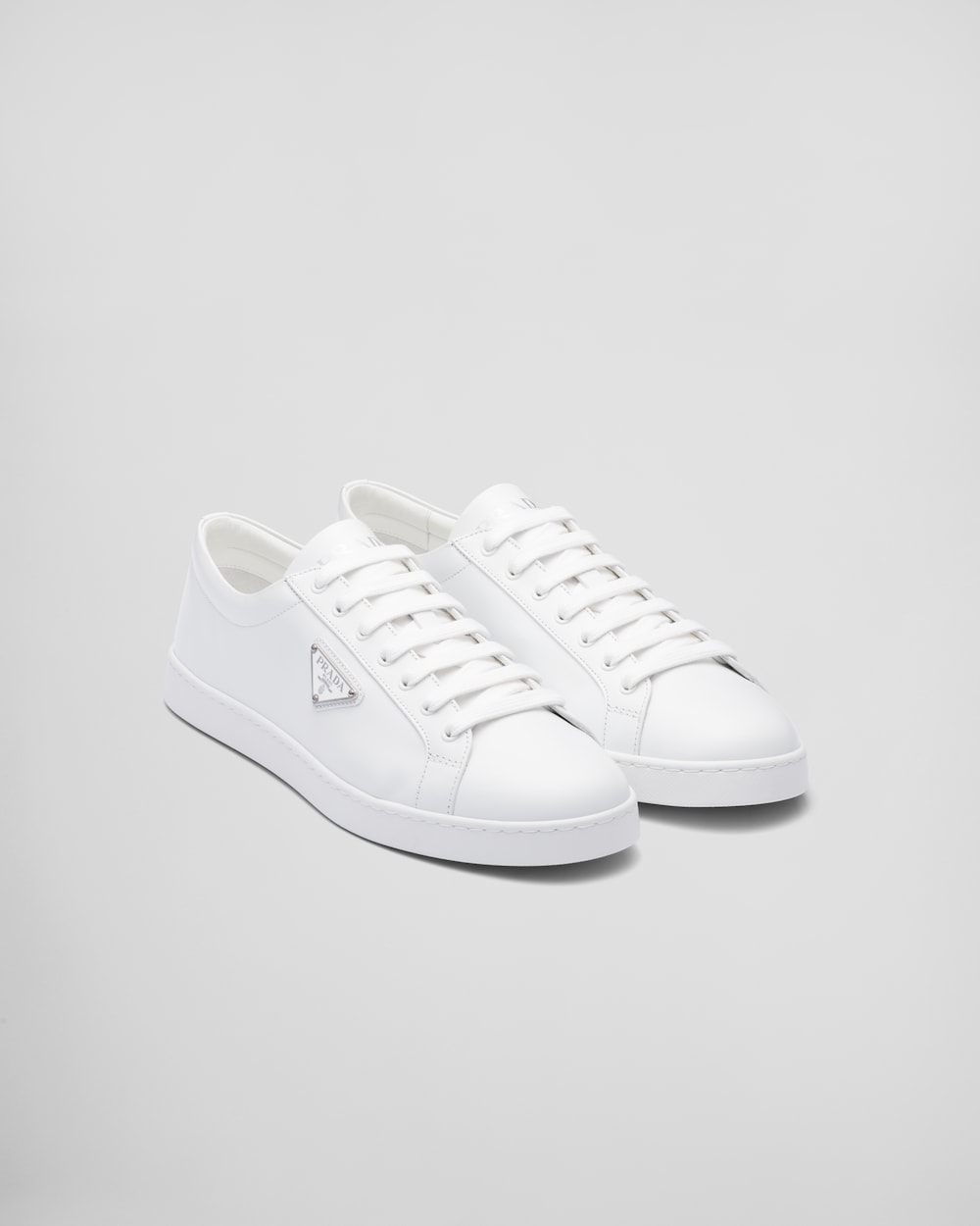 White Brushed leather sneakers Prada