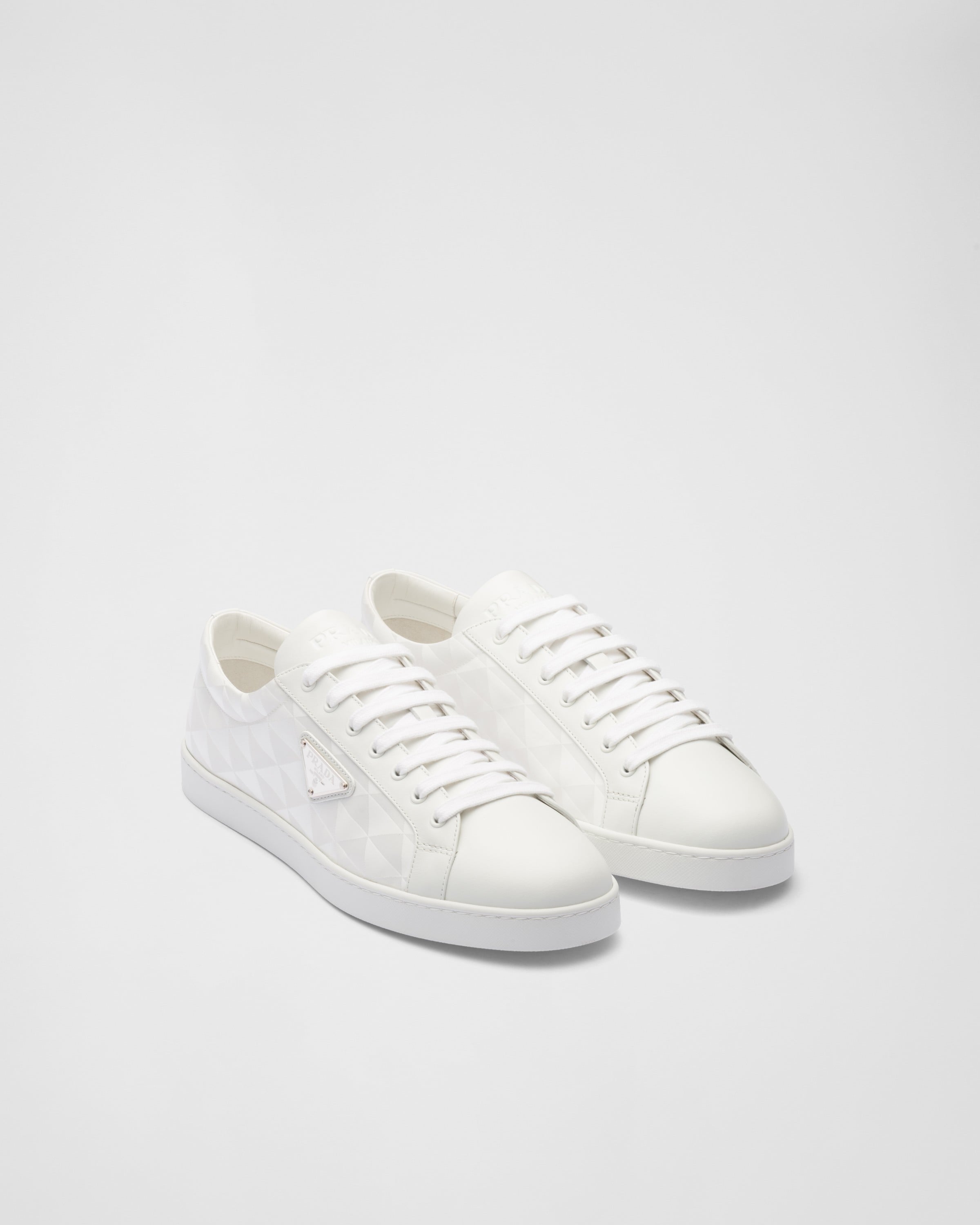Prada Nylon And Leather Sneakers With Iconic Logo In White