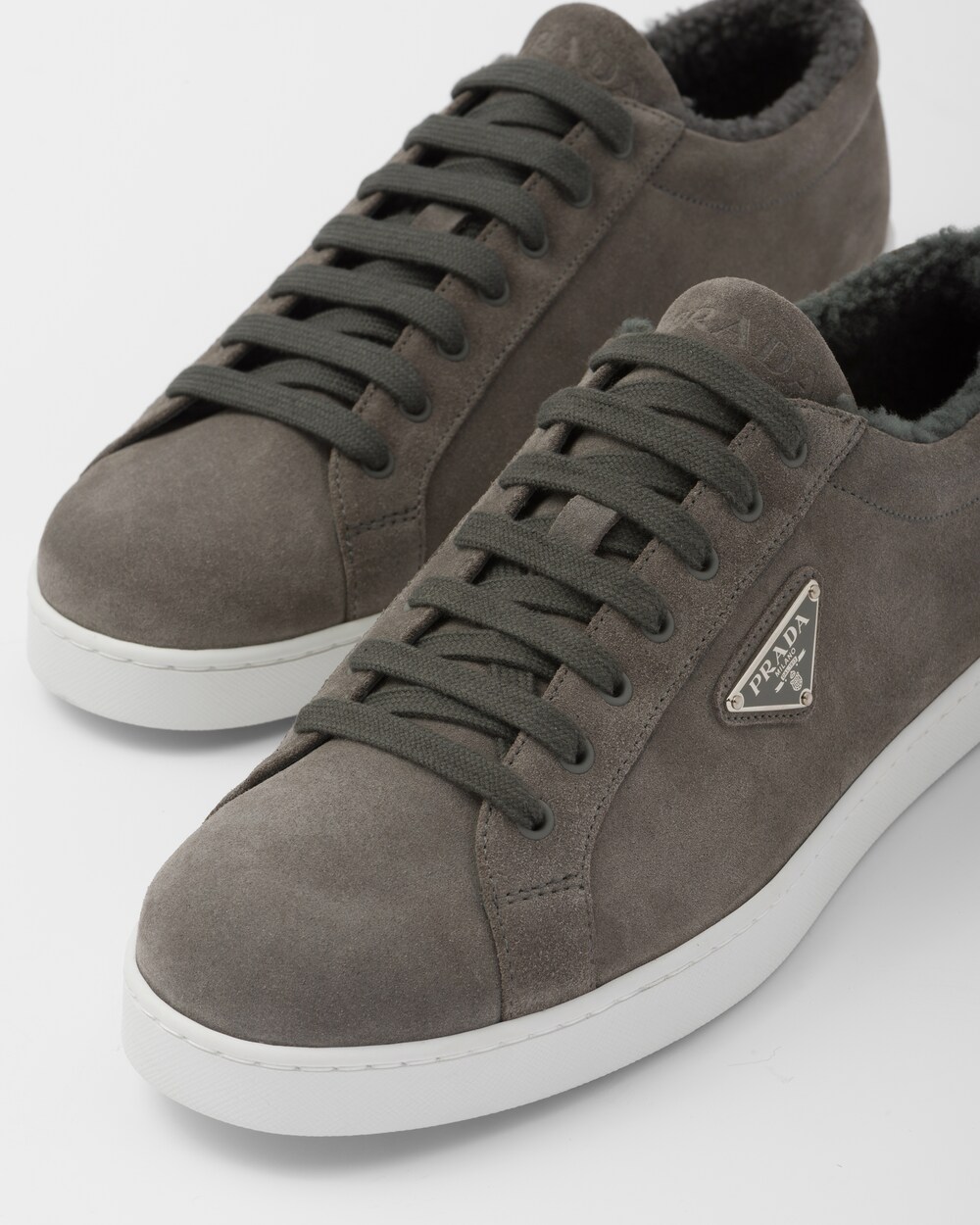 Gravel Gray Suede sneakers | Prada