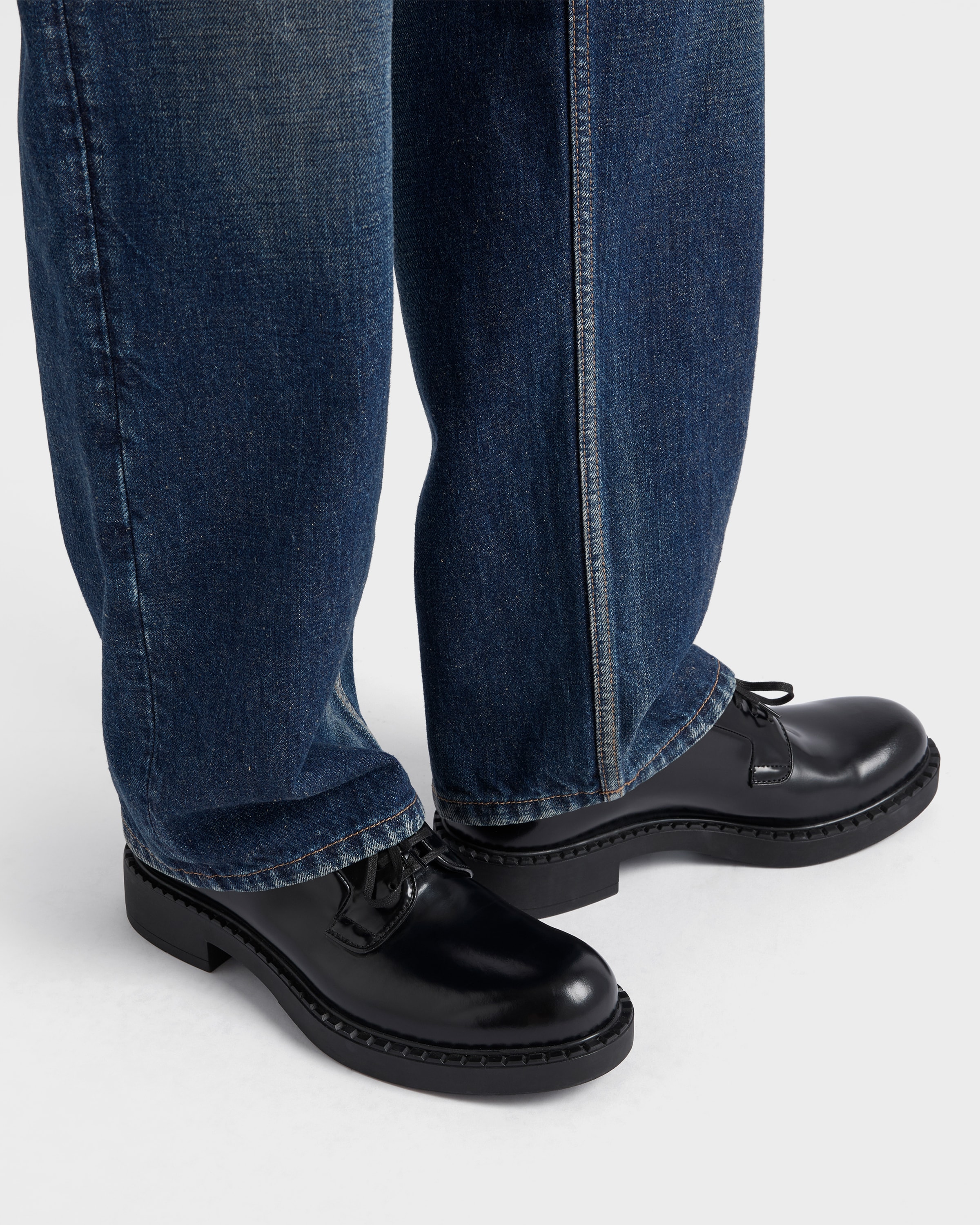 Black Chocolate Brushed Leather Derby Shoes | PRADA - Turkey