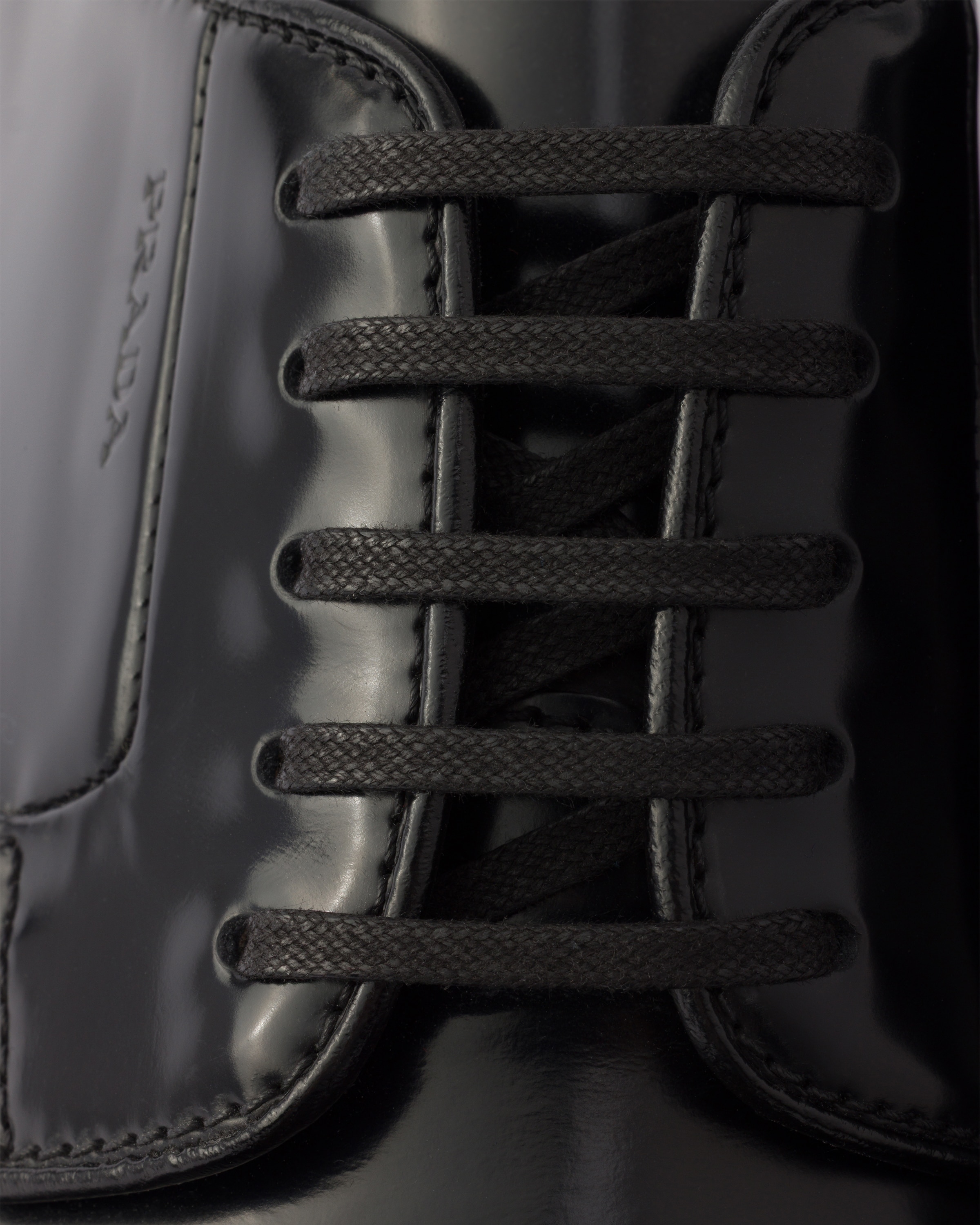 Black Chocolate Brushed Leather Derby Shoes | PRADA - Canada