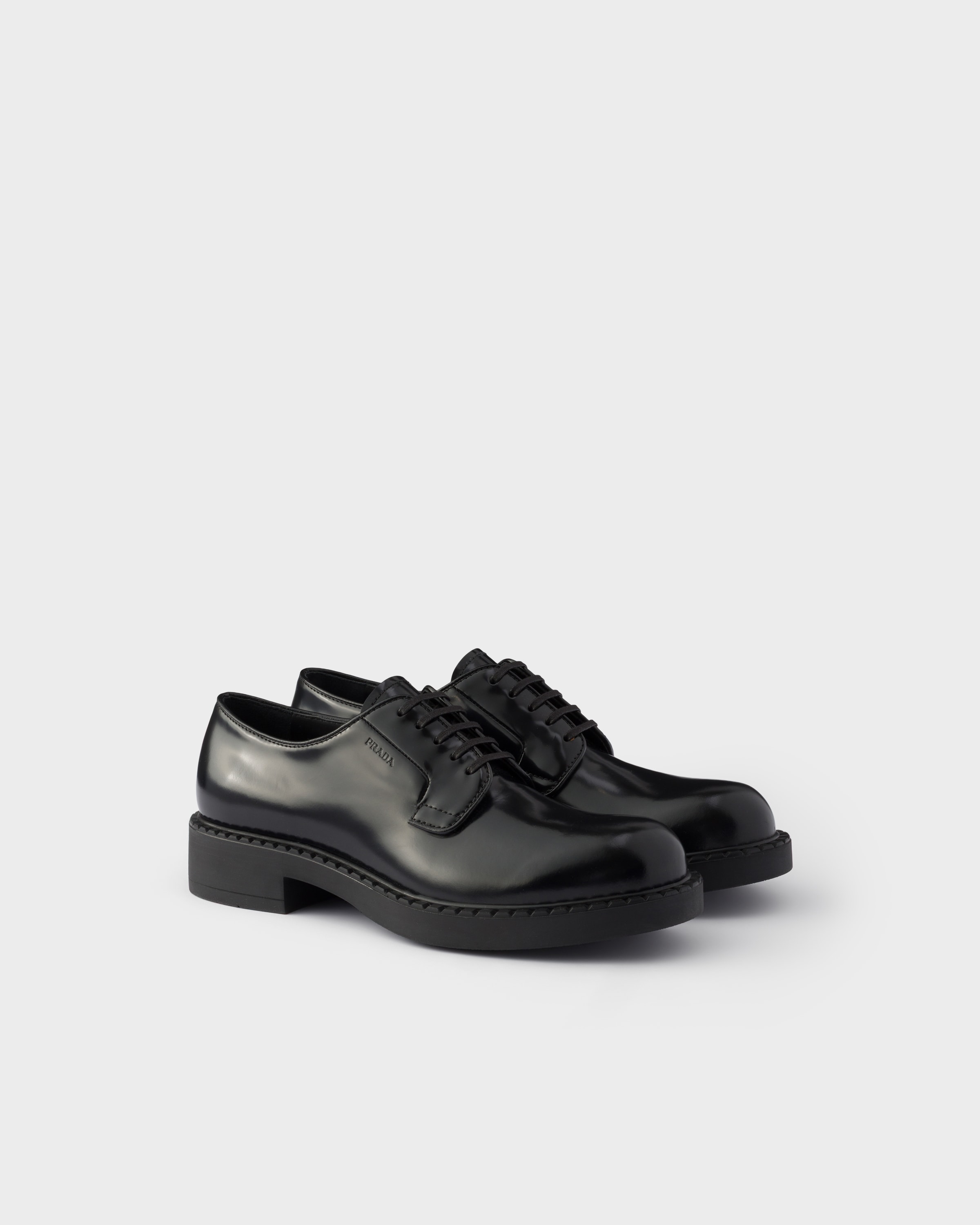 Black Chocolate Brushed Leather Derby Shoes | PRADA