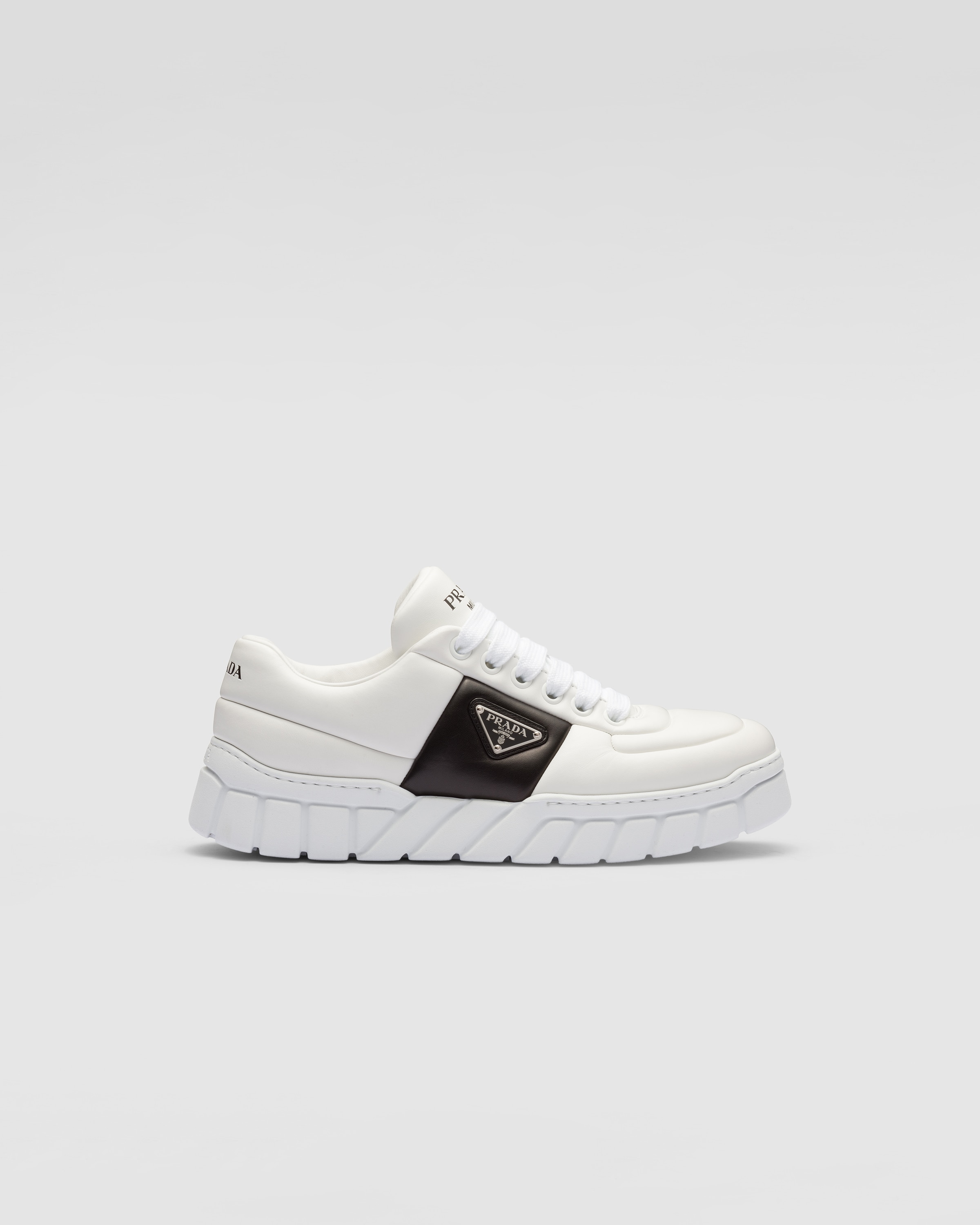 White/black Padded nappa leather sneakers | Prada