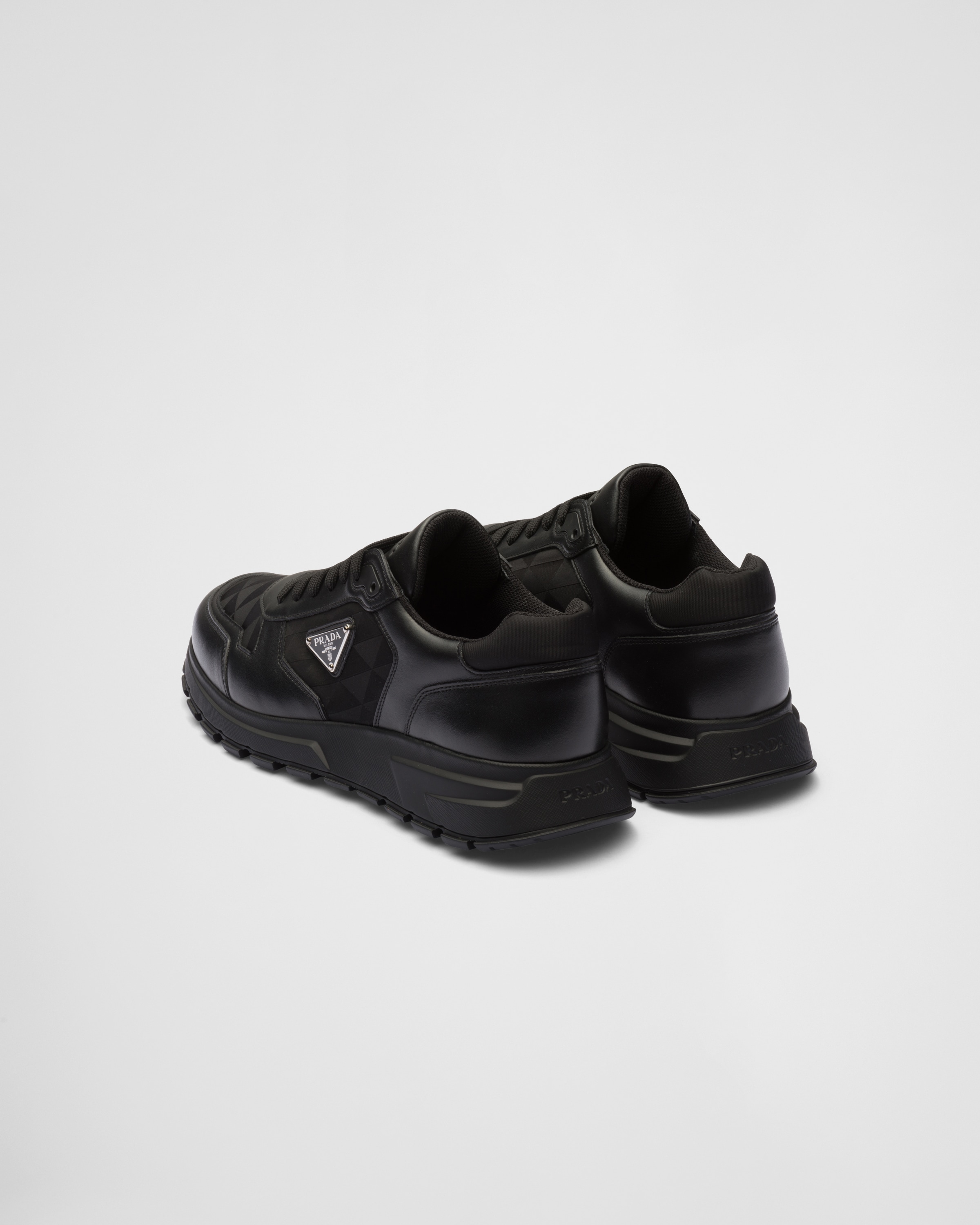 Black Leather And Re nylon High top Sneakers PRADA