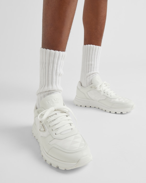 Leather and Re-Nylon high-top sneakers Leather and Re-Nylon high-top sneakers