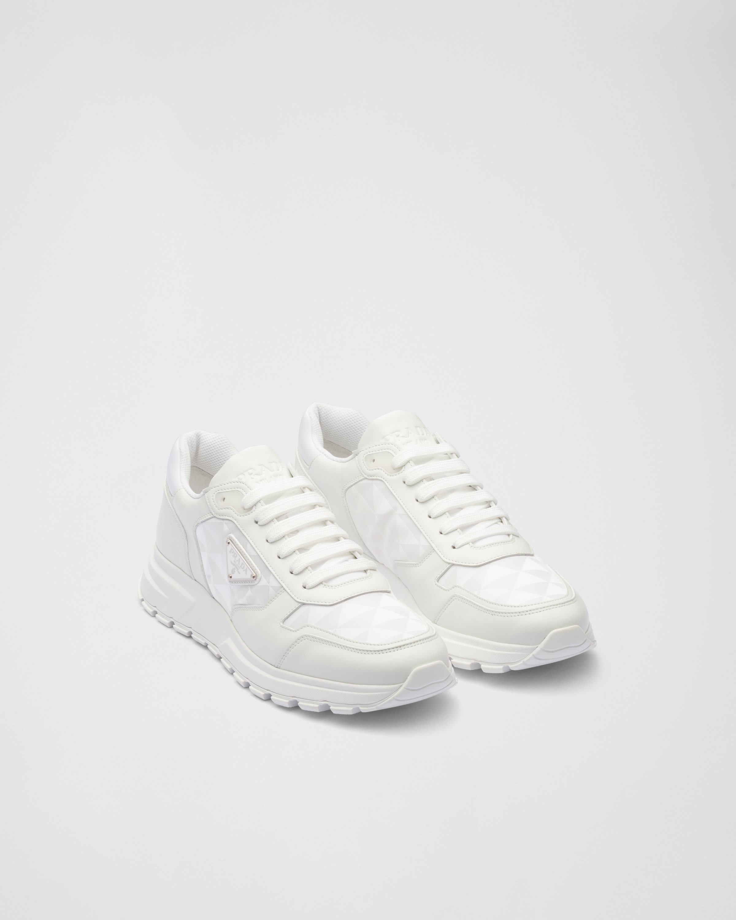 Prada High-top-sneaker Aus Leder Und Re-nylon In White