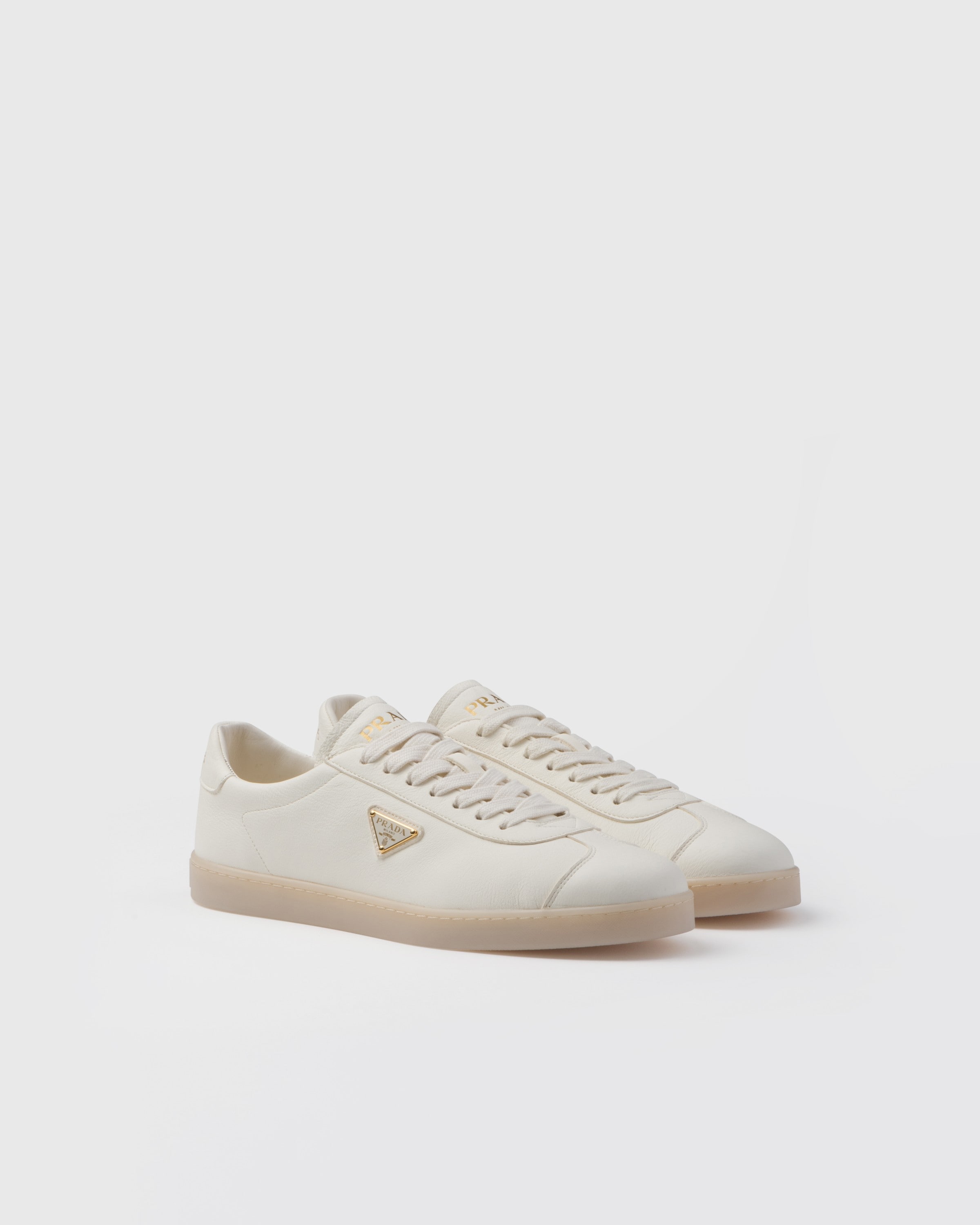 Prada Lane Leather Sneakers In Ivory