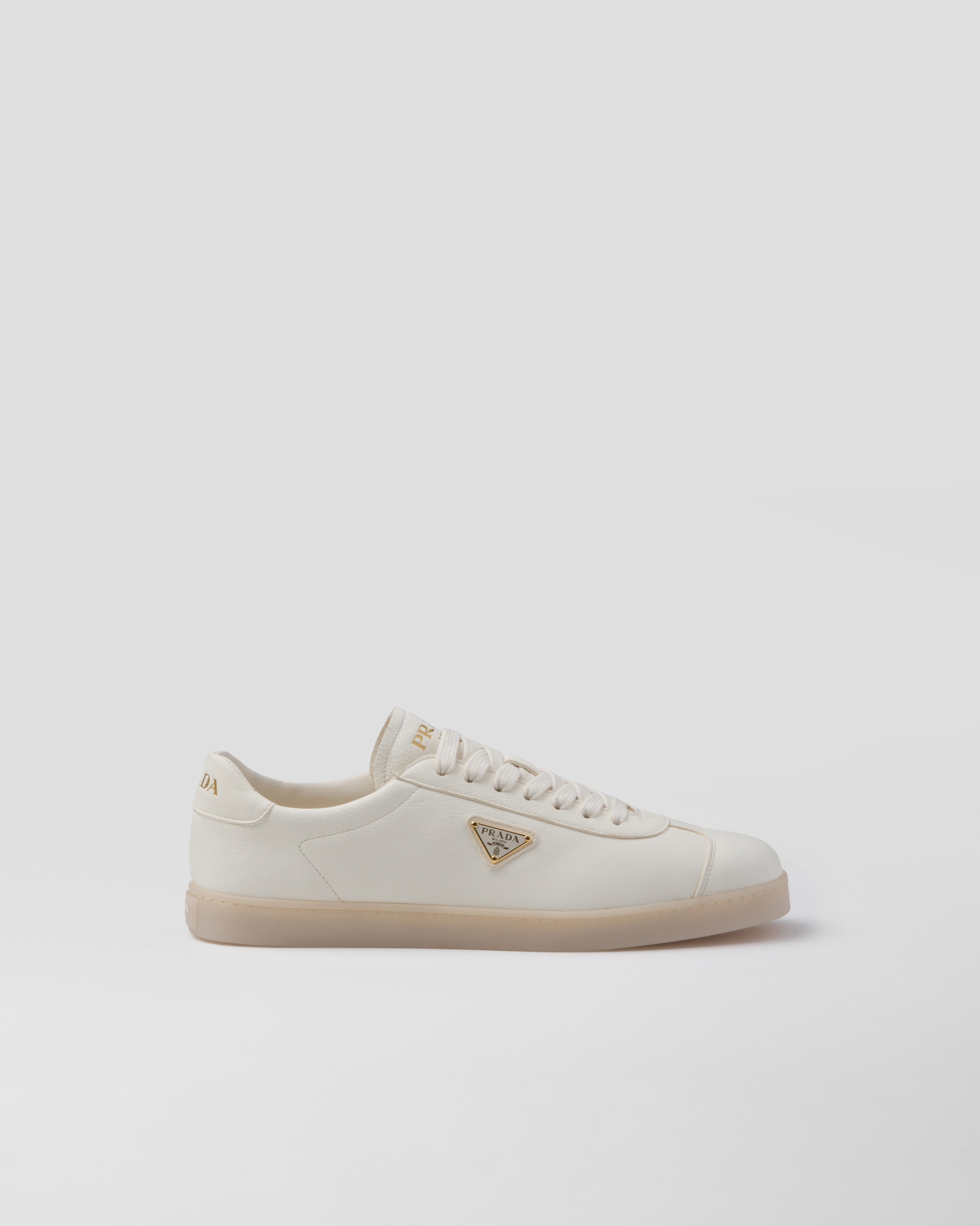 Shop Prada Lane Leather Sneakers In Ivory