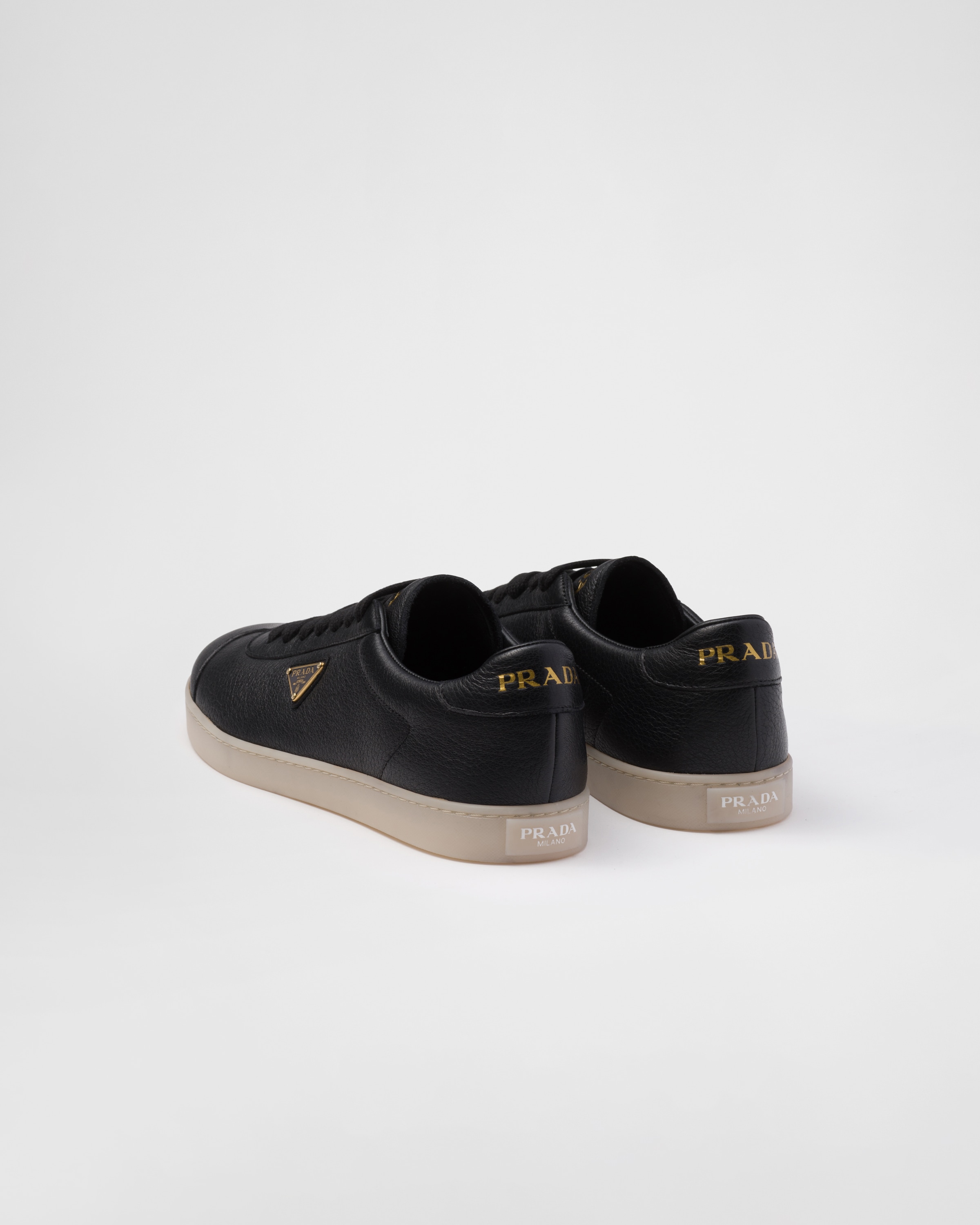 Shop Prada Lane Leather Sneakers In Black