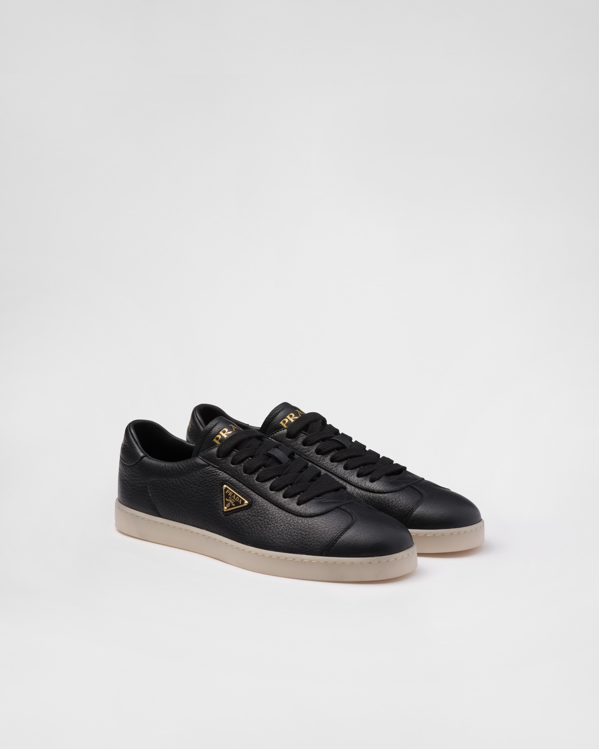 Shop Prada Lane Leather Sneakers In Black