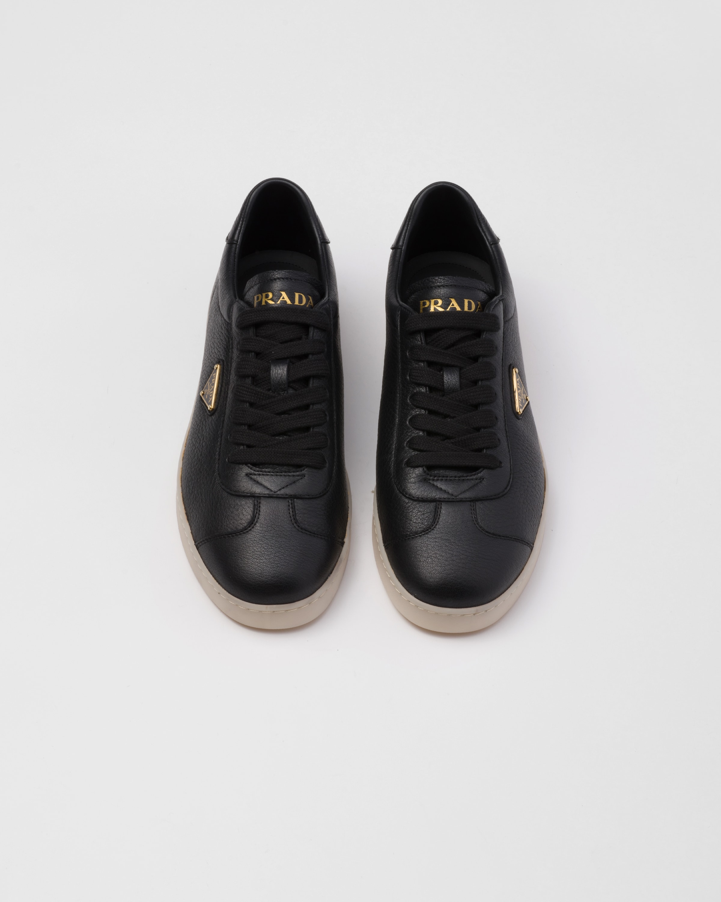 Shop Prada Lane Leather Sneakers In Black