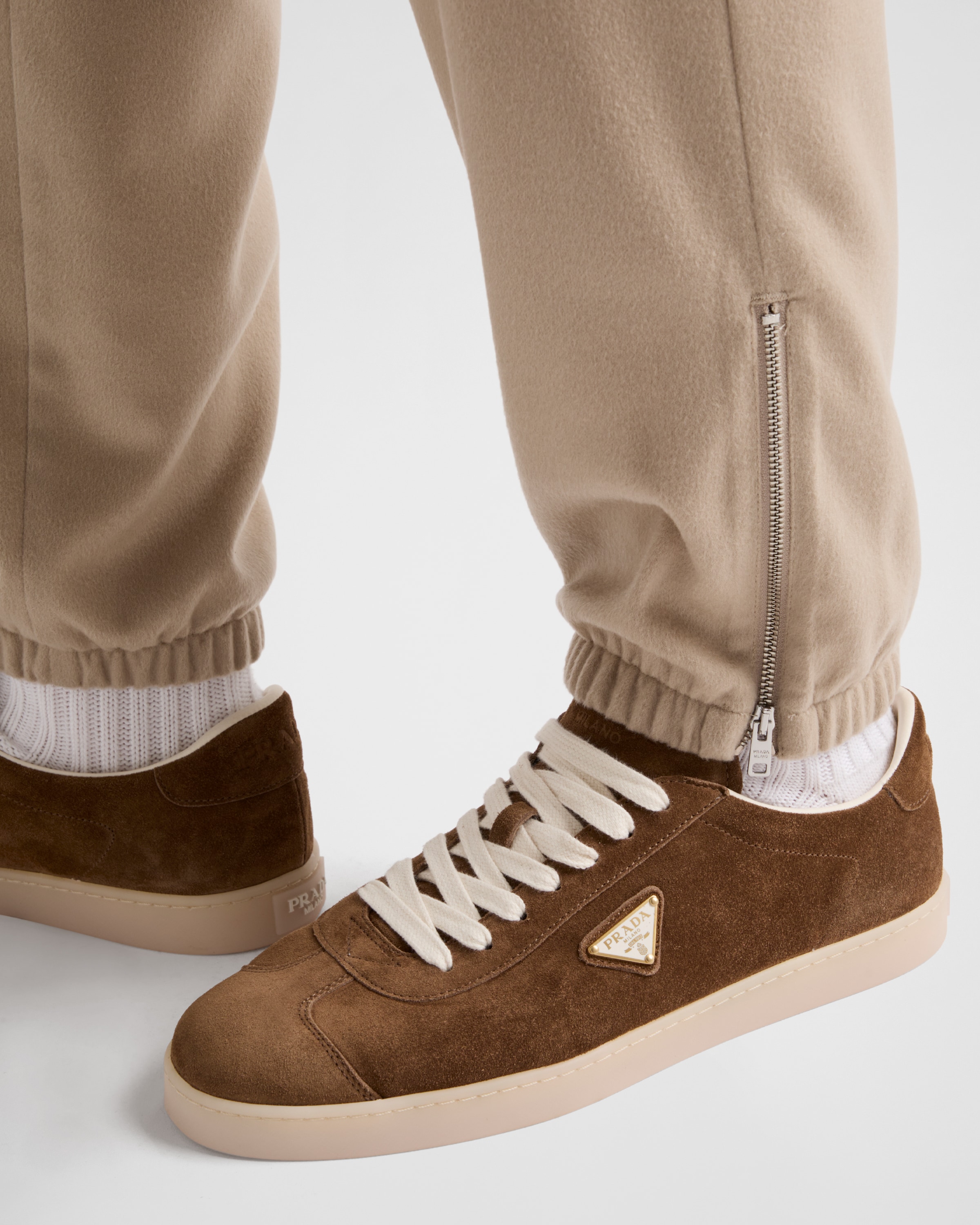 Light Brown Lane Suede Sneakers PRADA
