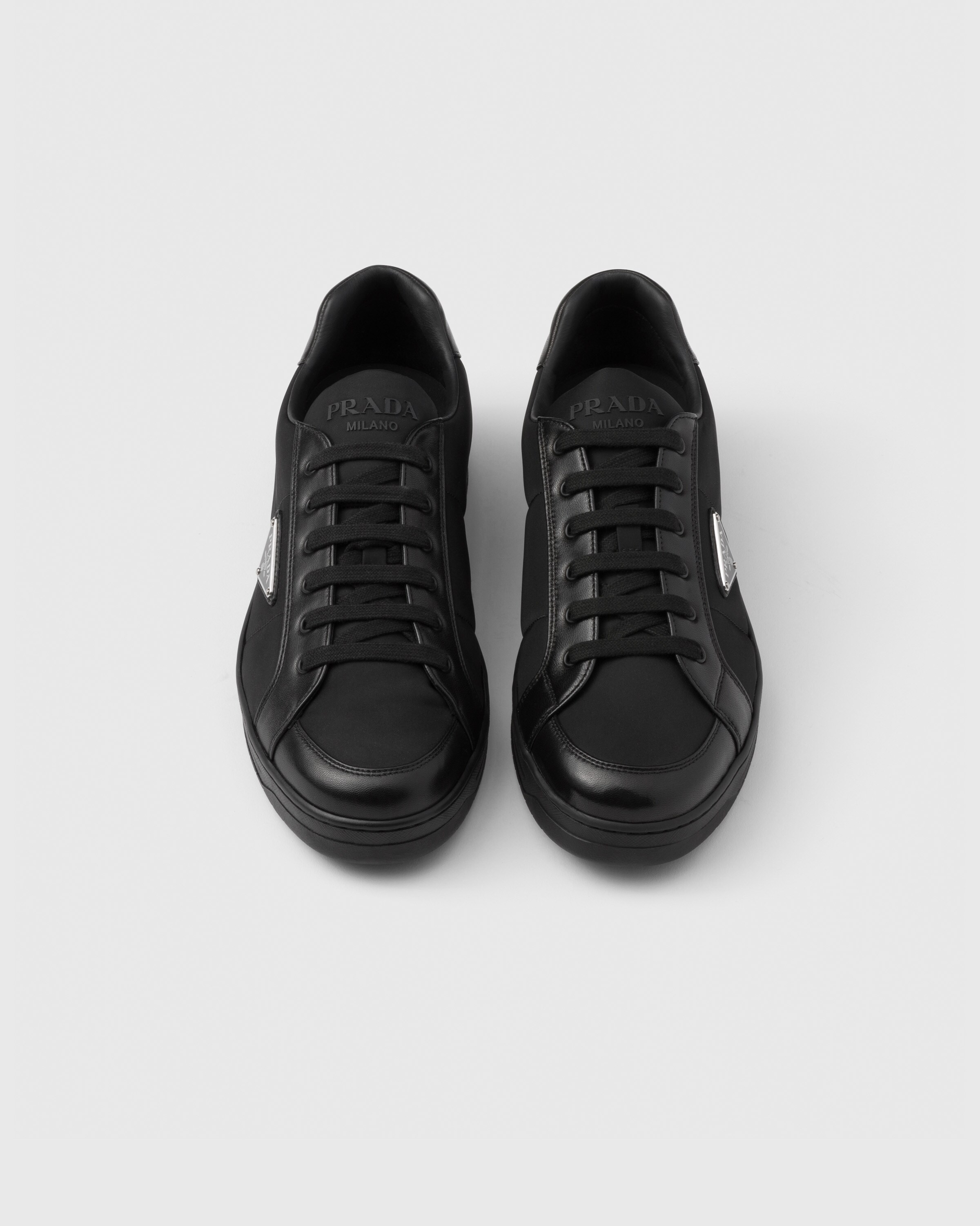 Shop Prada Downtown Nappa Leather And Re-nylon Sneakers In Black