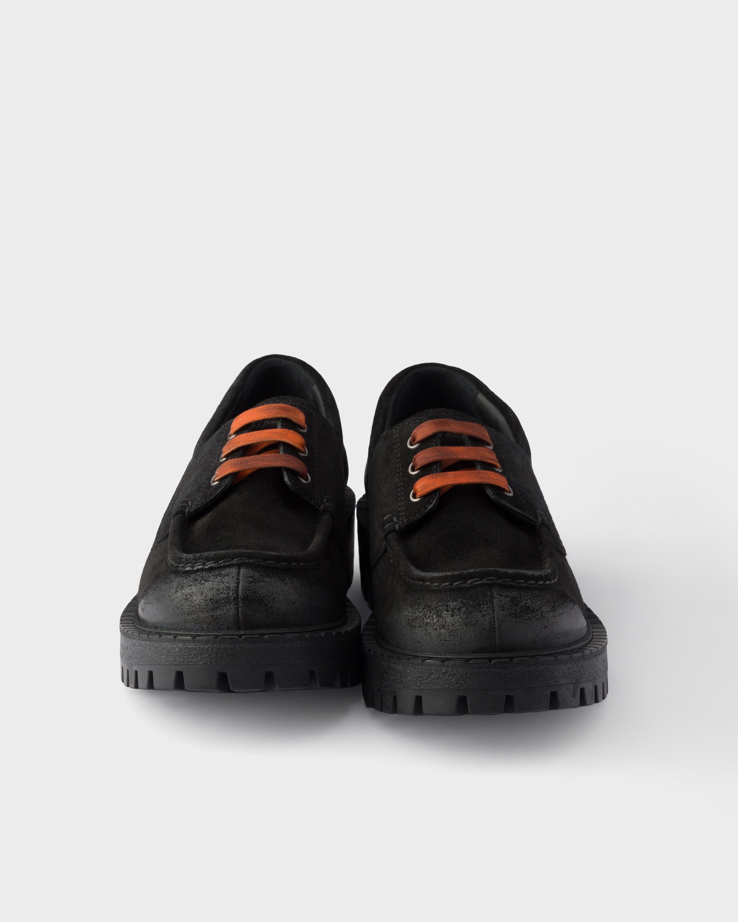 Black Waxed Suede Lace-up Shoes | PRADA