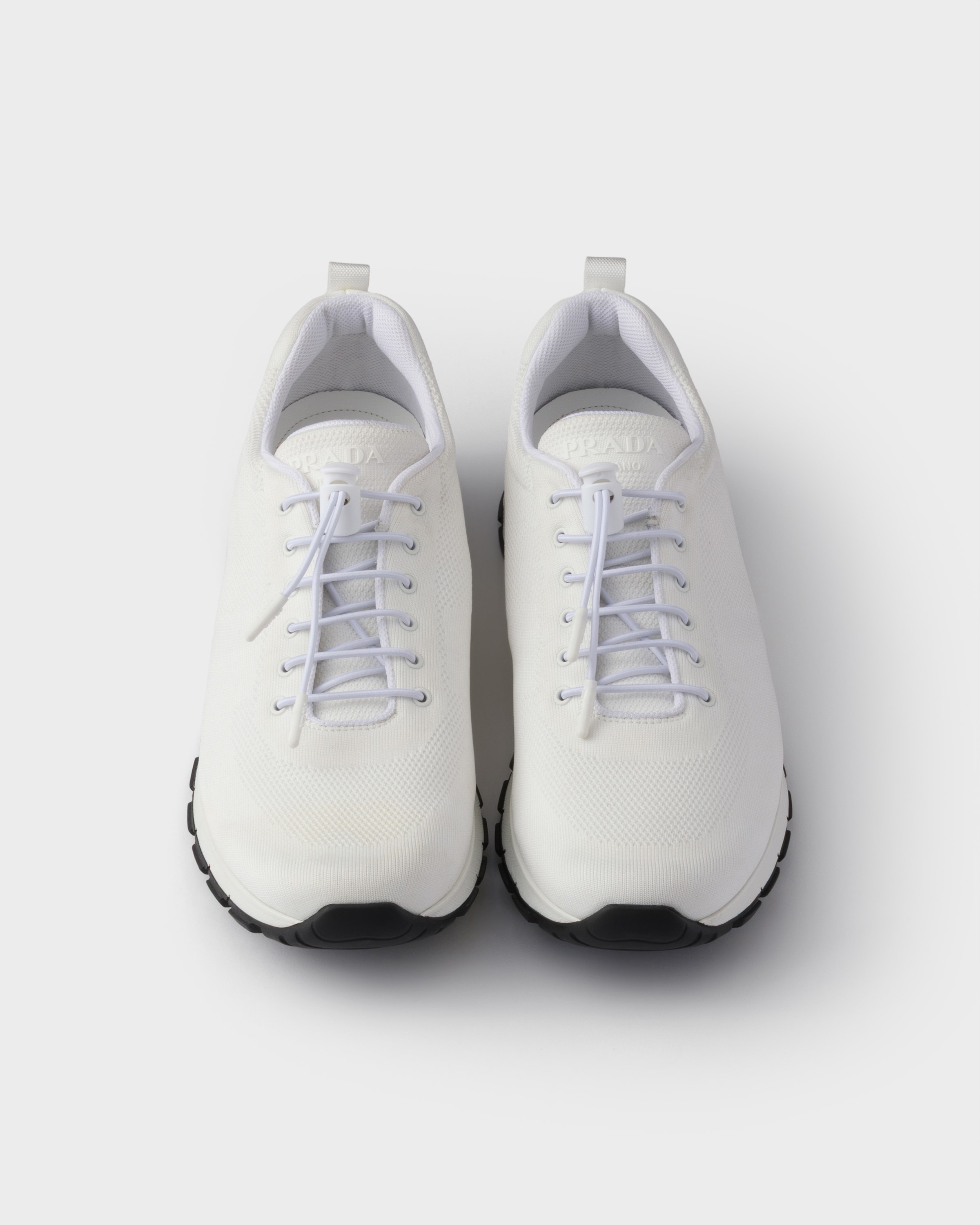 Cloudy Gray Stretch Knit Sneakers | PRADA