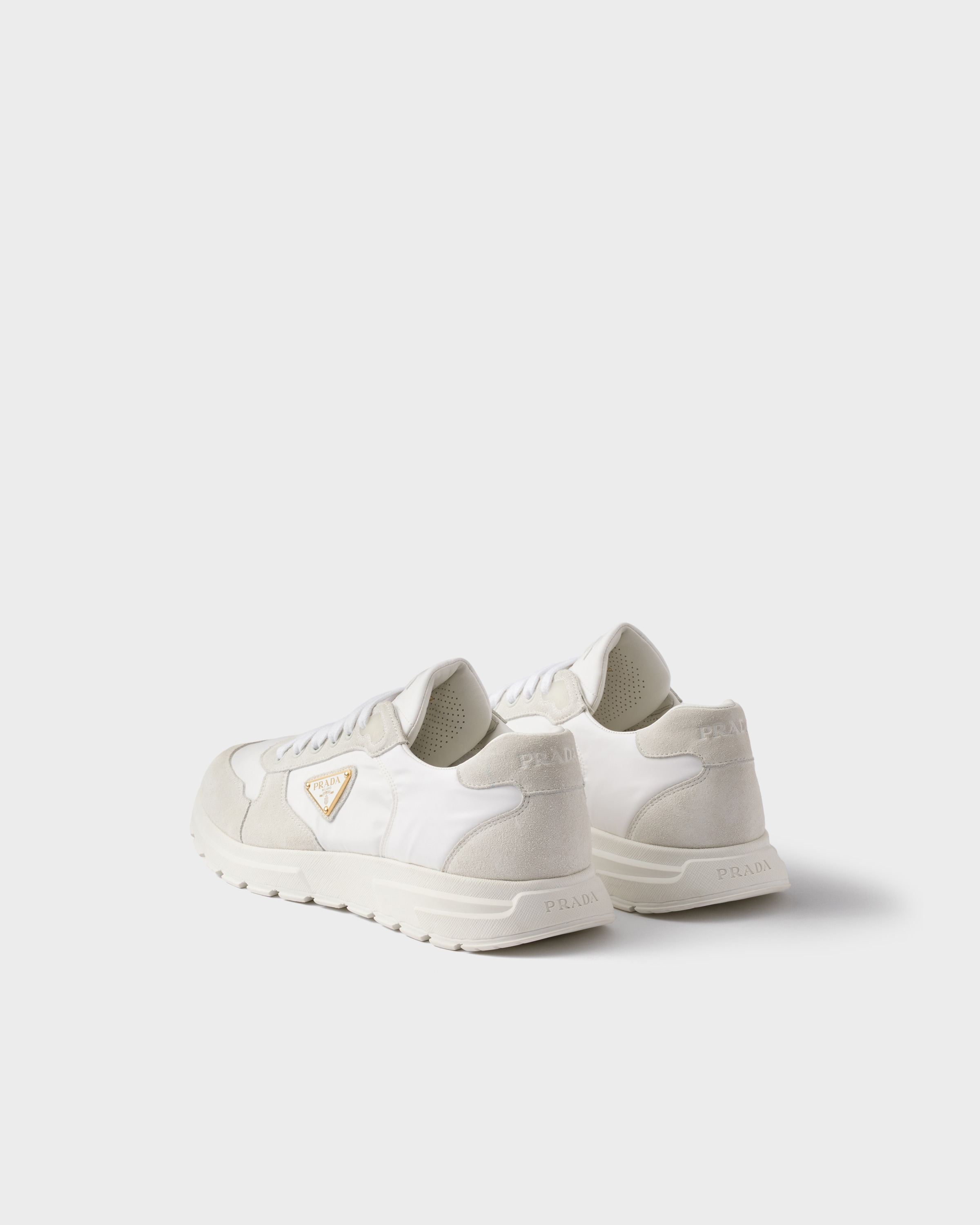 White Prax 2.0 Re-Nylon and suede sneakers | PRADA