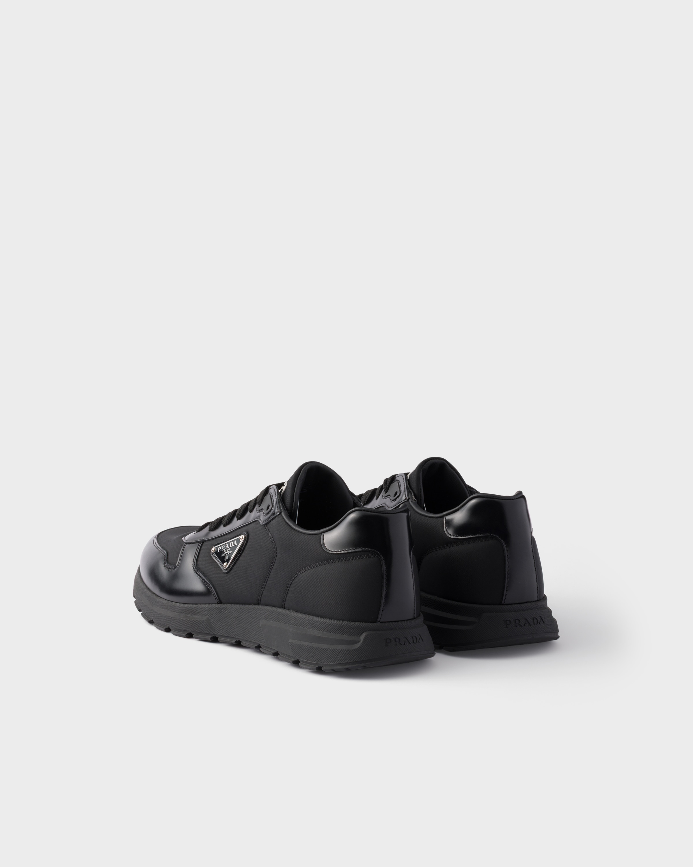 Black Prax 01 Re-nylon And Brushed Leather Sneakers | PRADA
