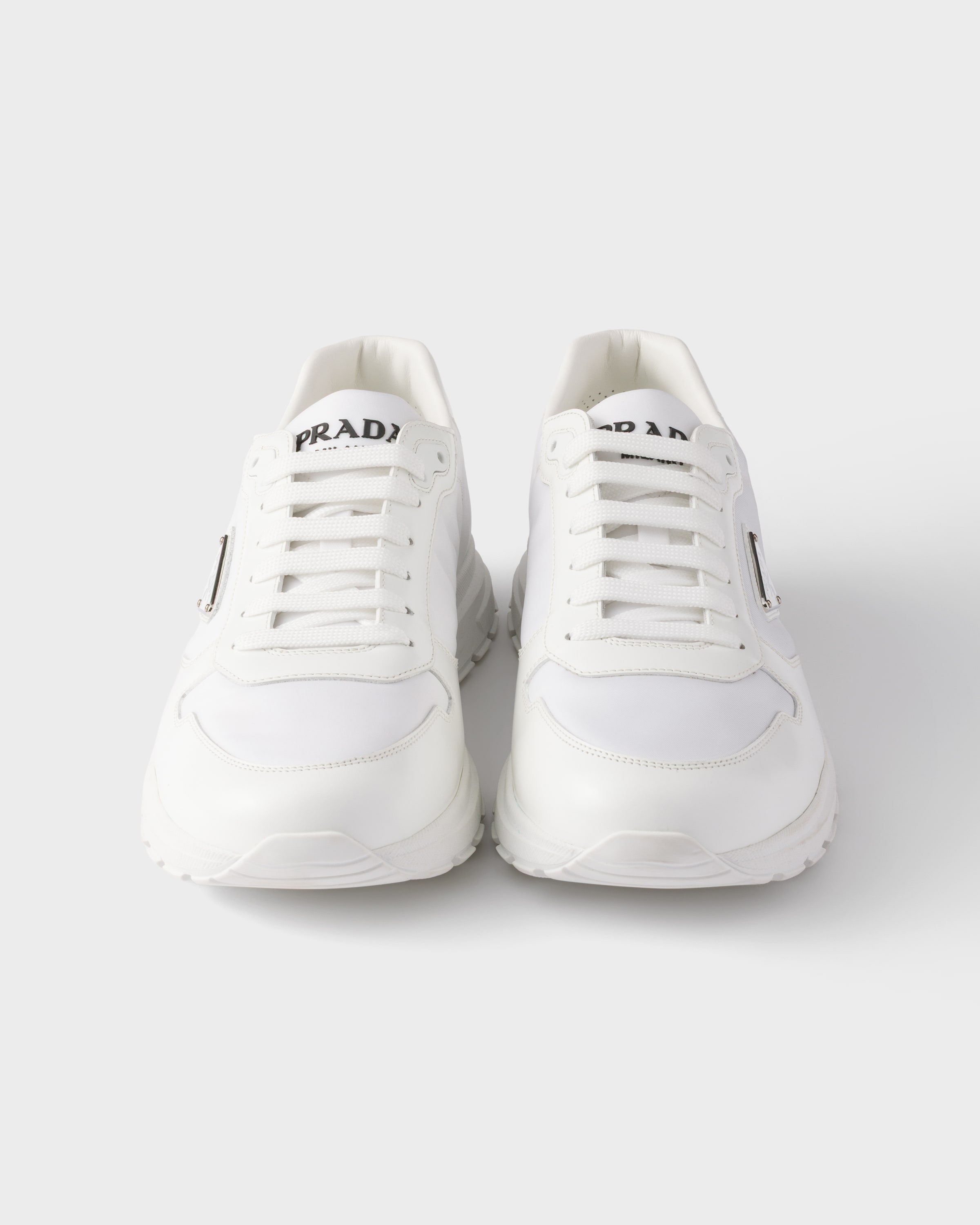 White Prax 01 Re-nylon And Brushed Leather Sneakers | PRADA
