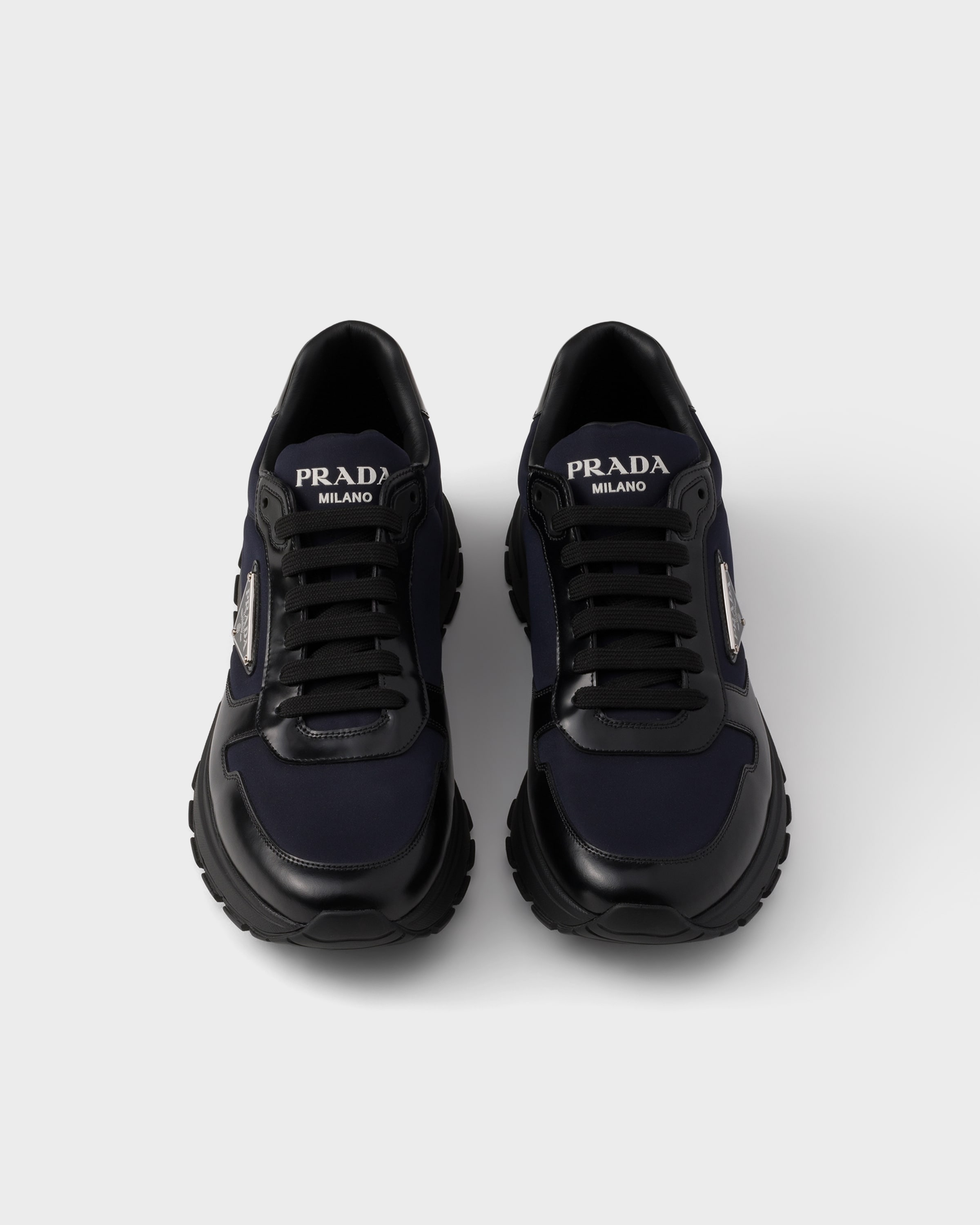 Blue/black Prax 01 Re-nylon And Brushed Leather Sneakers | PRADA