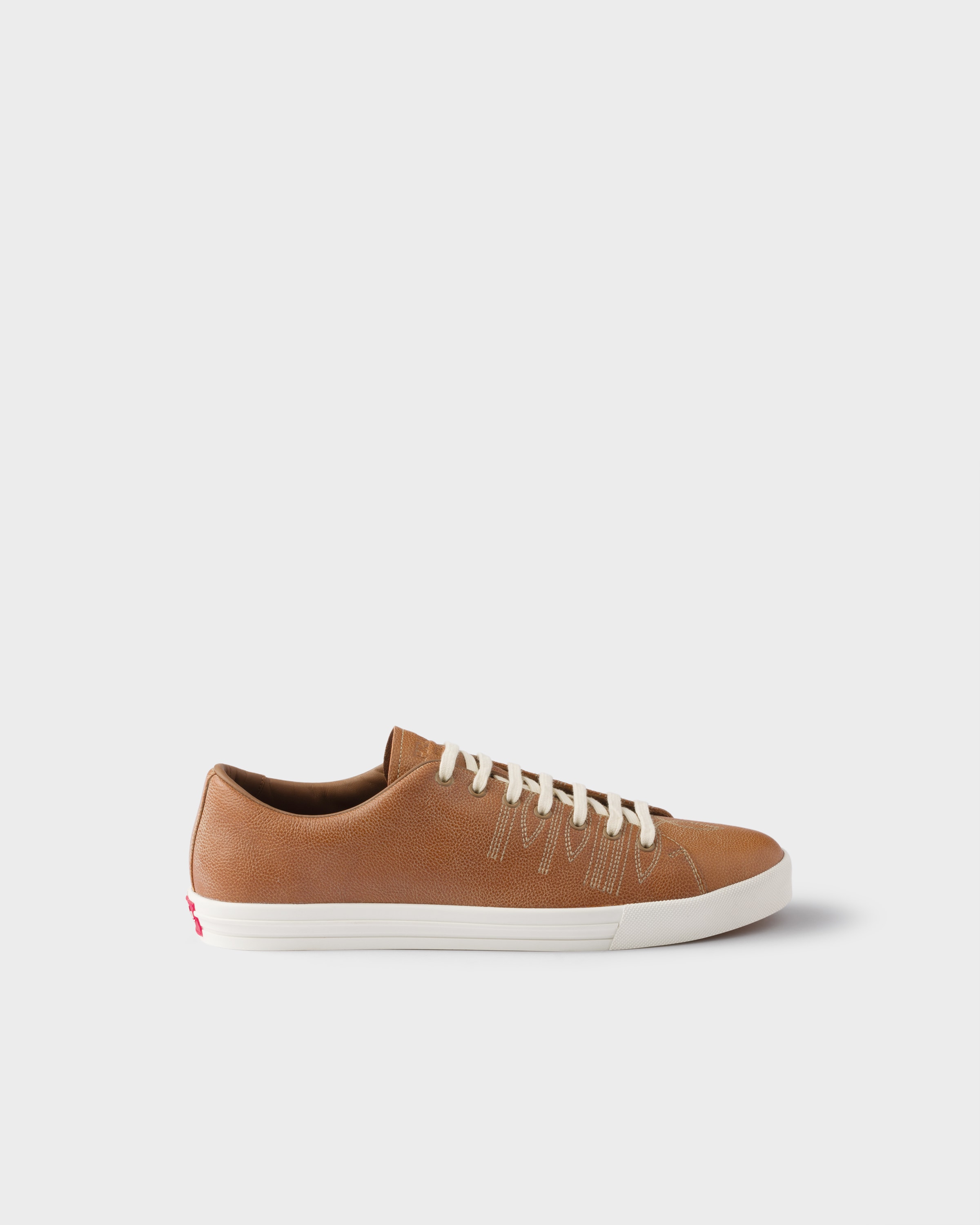 Prada Aged-effect Leather Sneakers In Brown