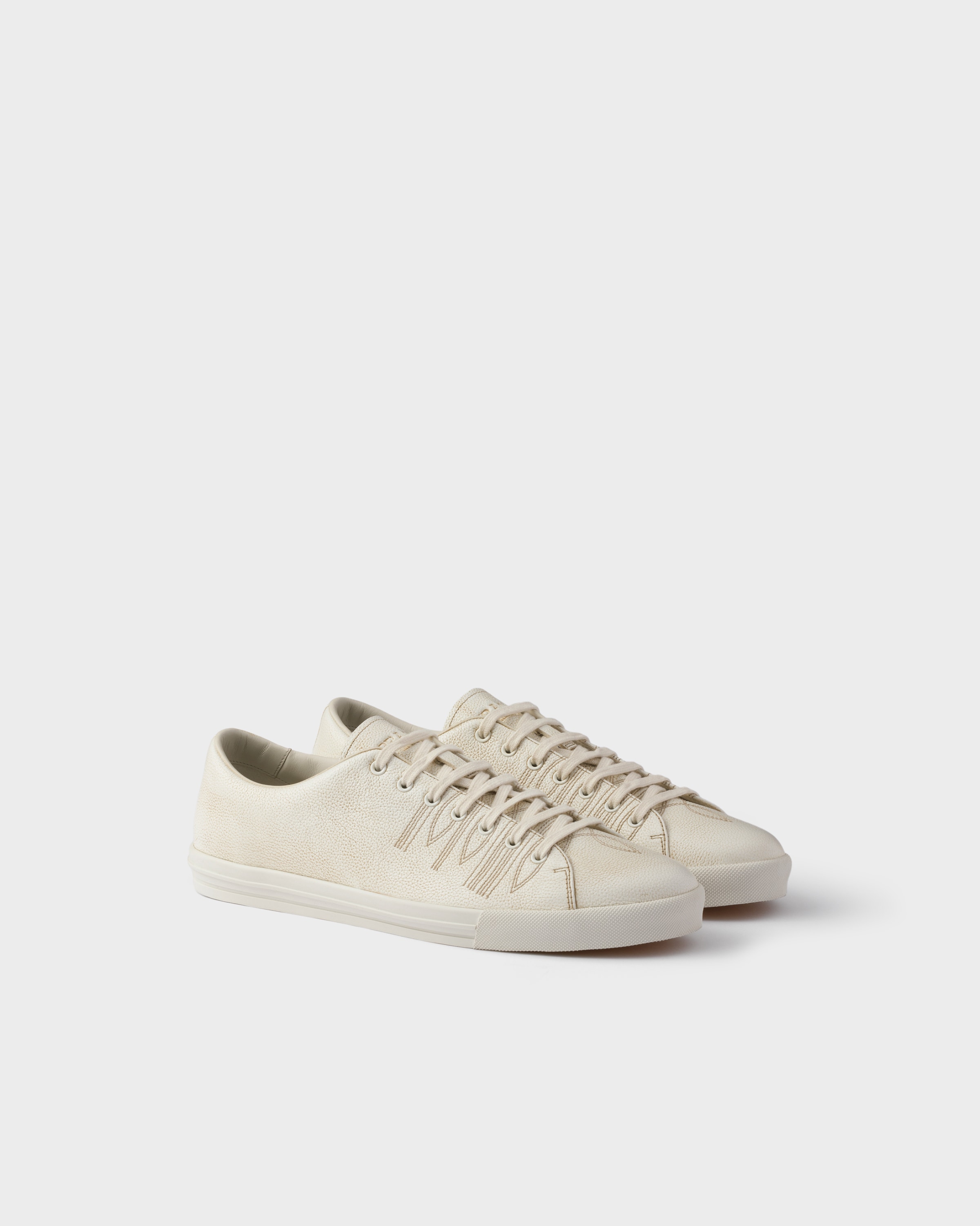 Prada Aged-effect Leather Sneakers In White