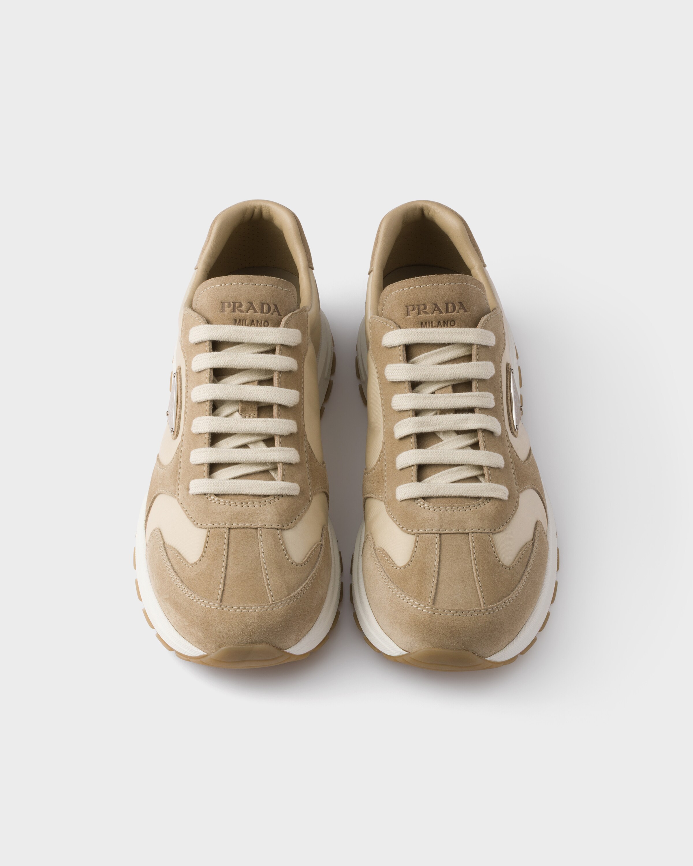 Desert/ivory Prax Suede And Re-nylon Sneakers | PRADA - Turkey