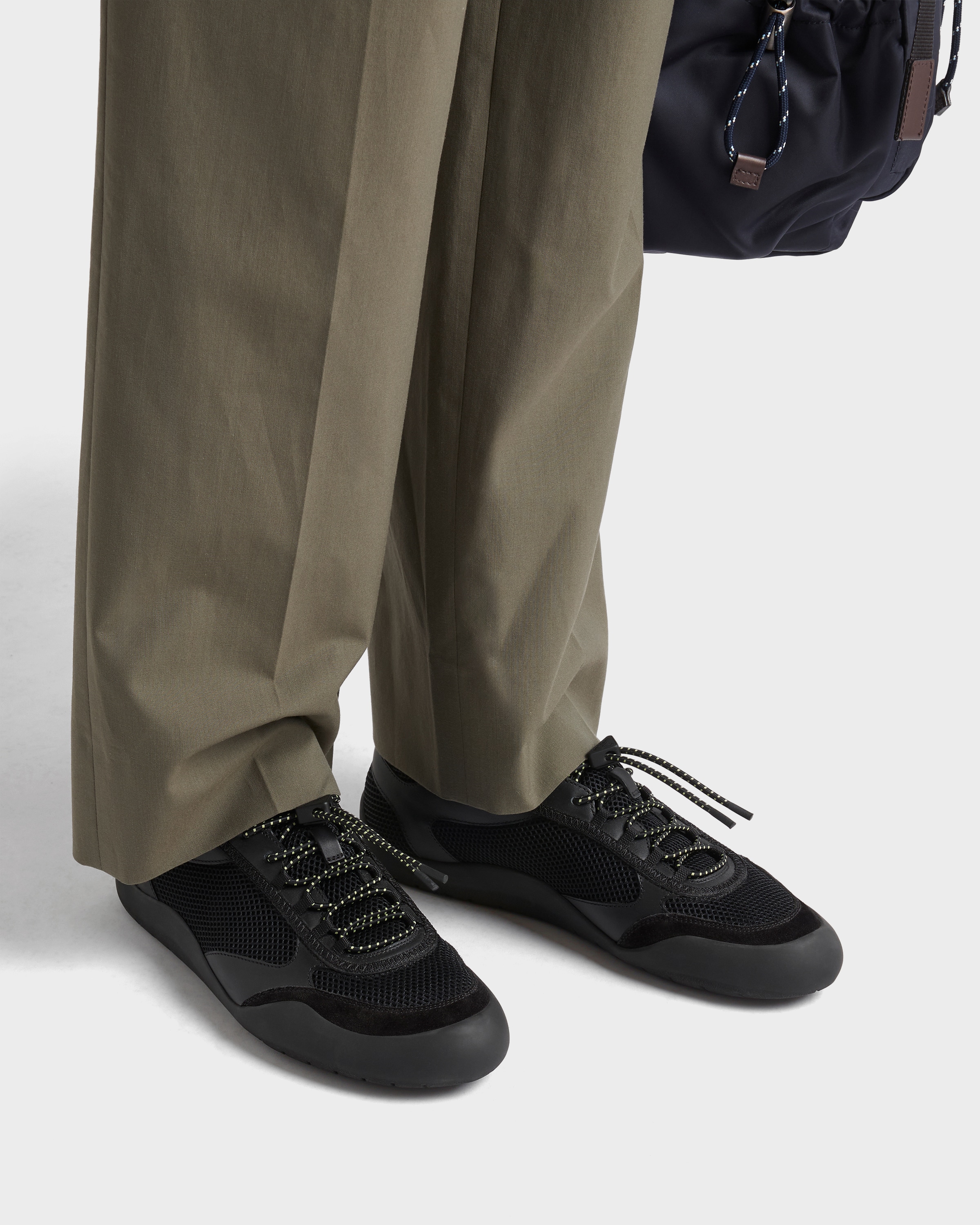 Black Speedrock leather and mesh fabric sneakers | PRADA - United