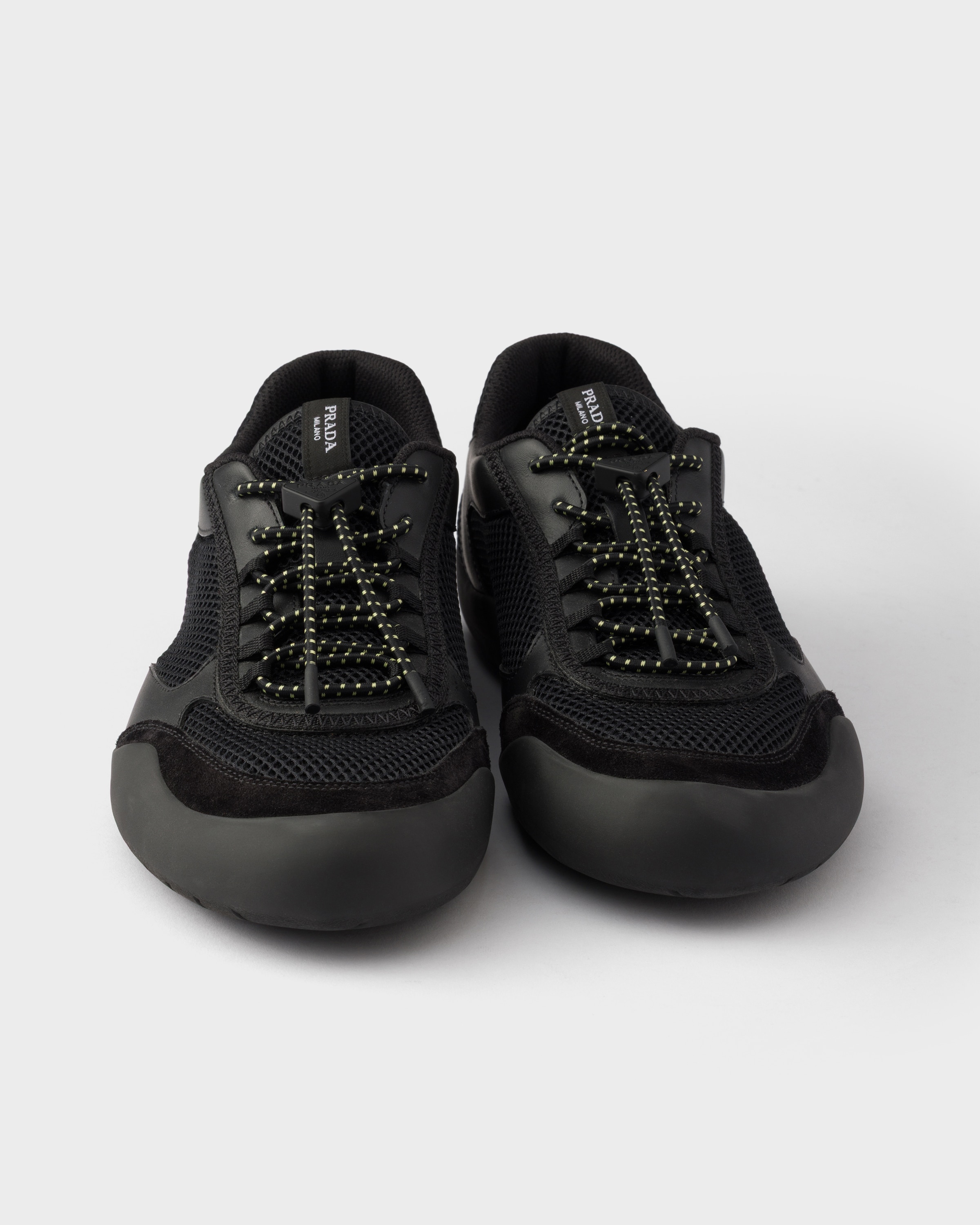 Black Speedrock Leather And Mesh Fabric Sneakers | PRADA