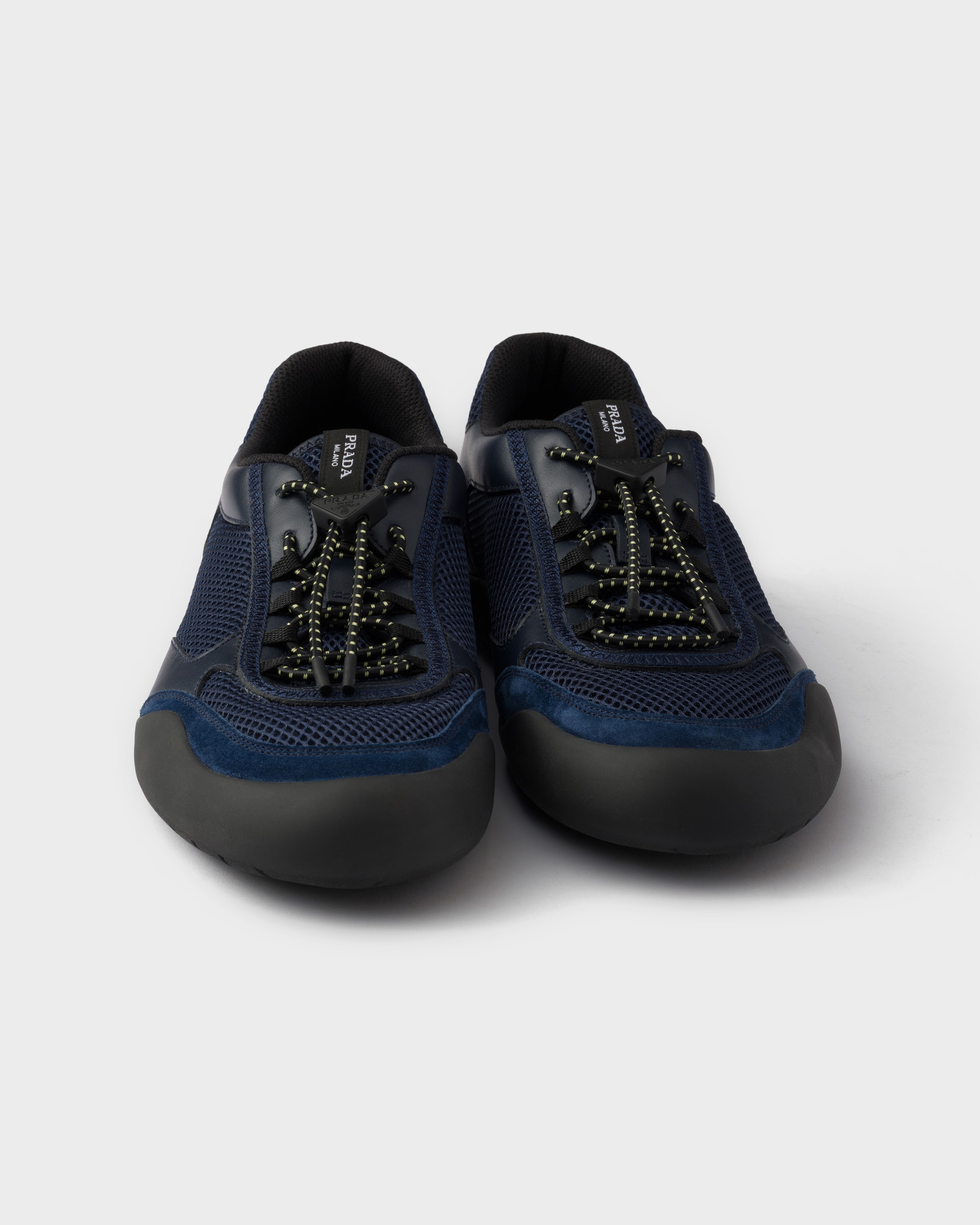 Navy Speedrock Leather And Mesh Fabric Sneakers | PRADA