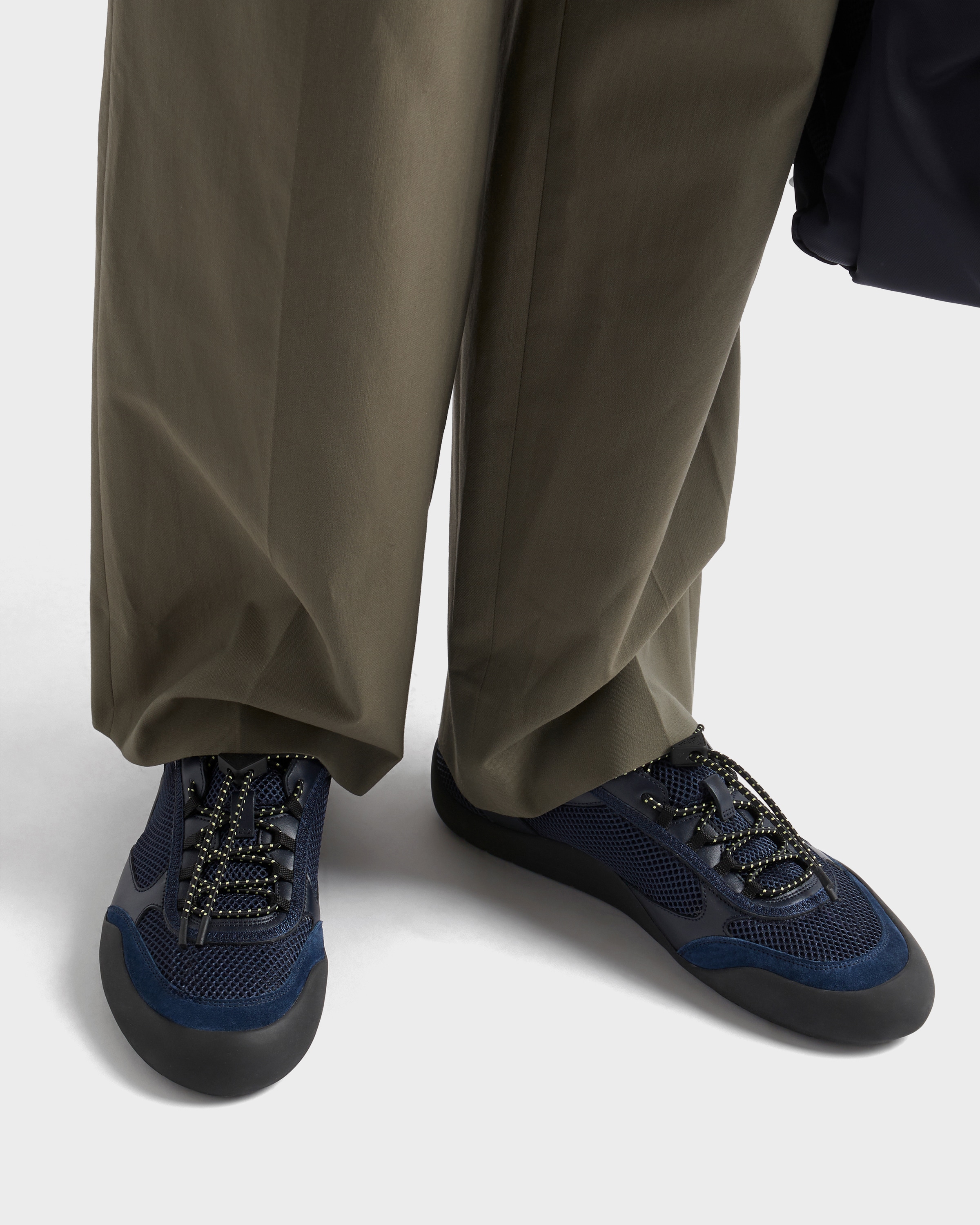 Navy Speedrock leather and mesh fabric sneakers | PRADA - United
