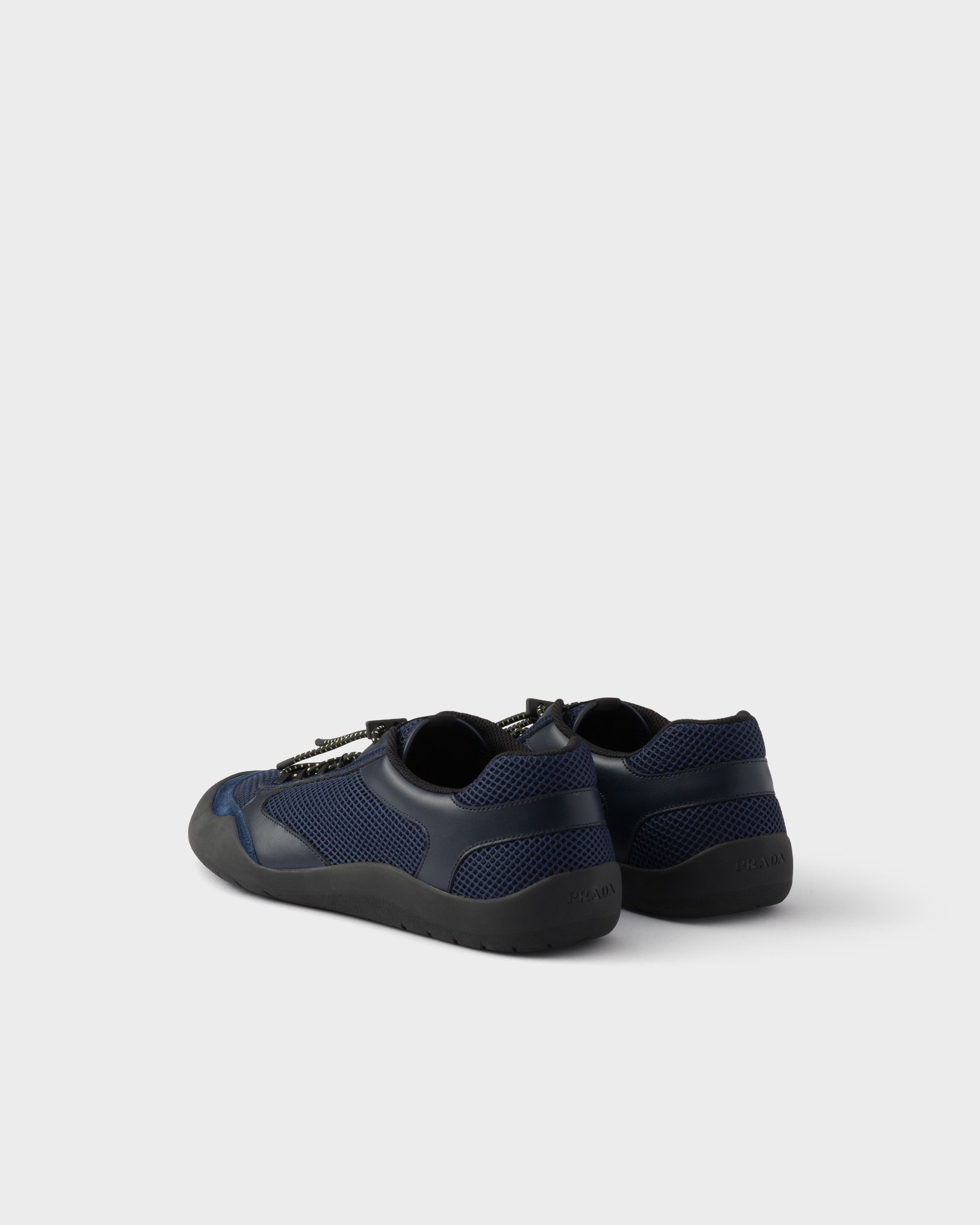 Navy Speedrock Leather And Mesh Fabric Sneakers | PRADA