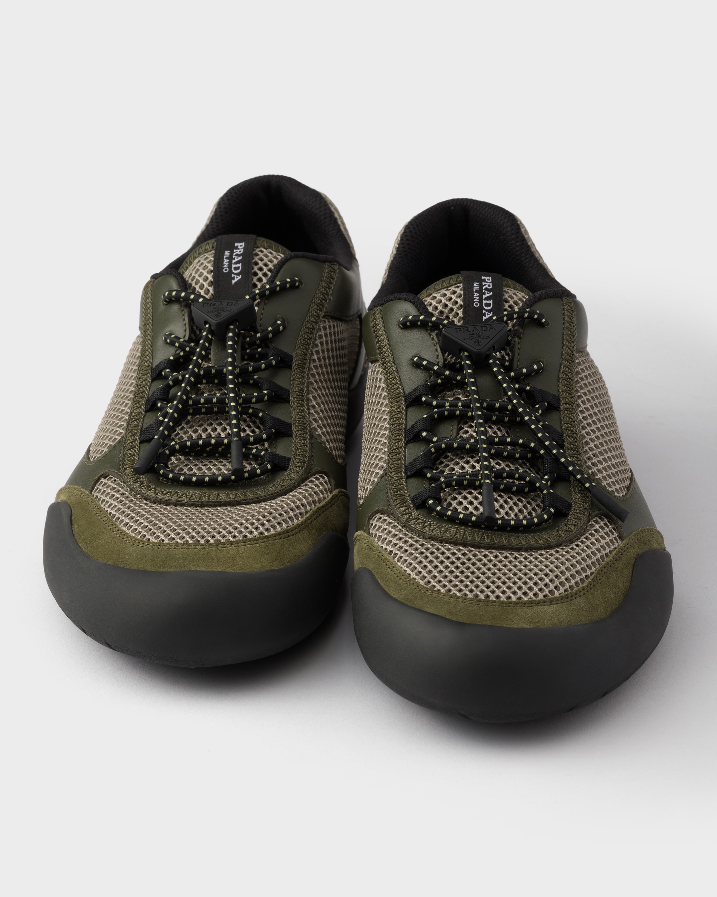 Forest Green Speedrock leather and mesh fabric sneakers | PRADA