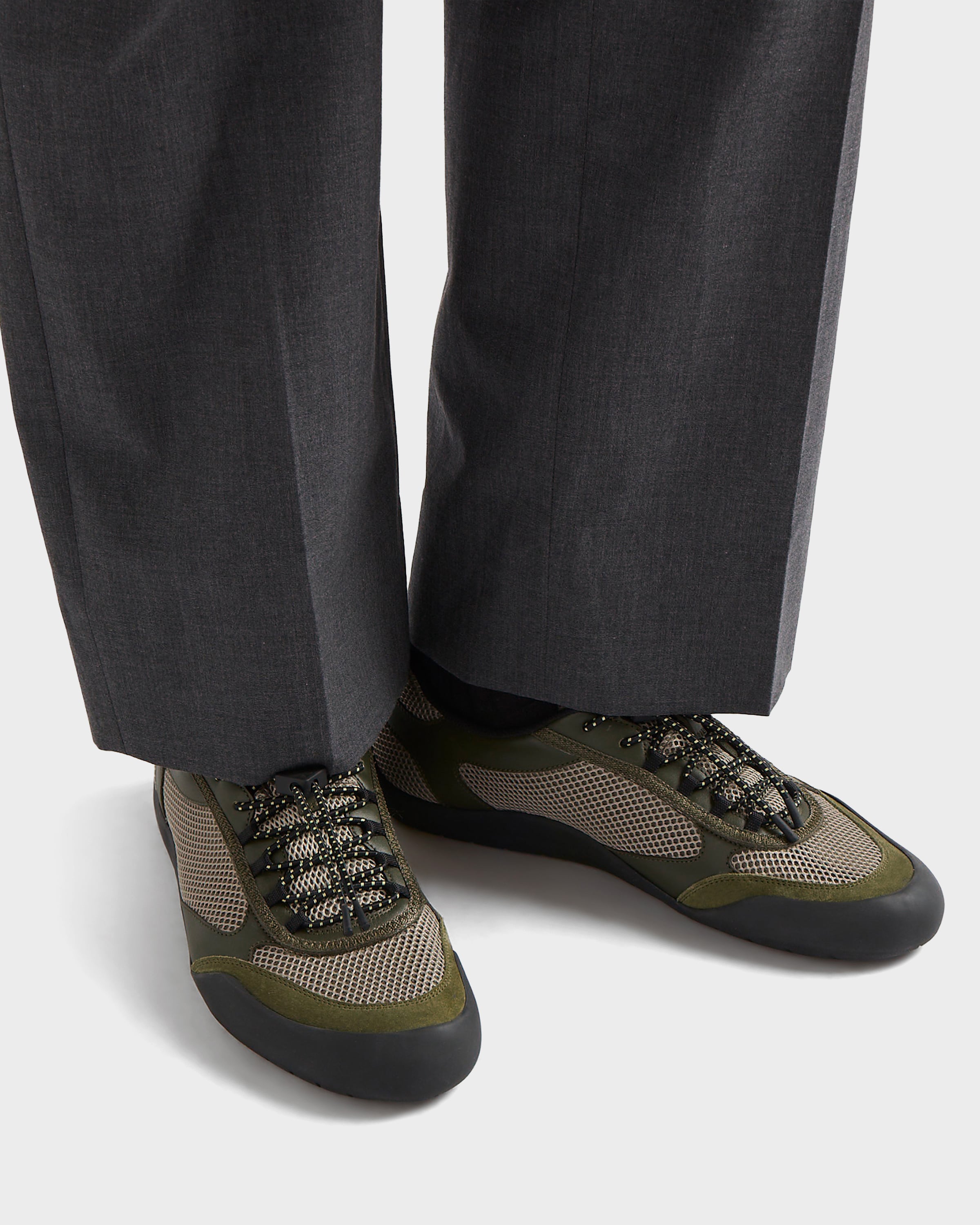 Forest Green Speedrock leather and mesh fabric sneakers | PRADA