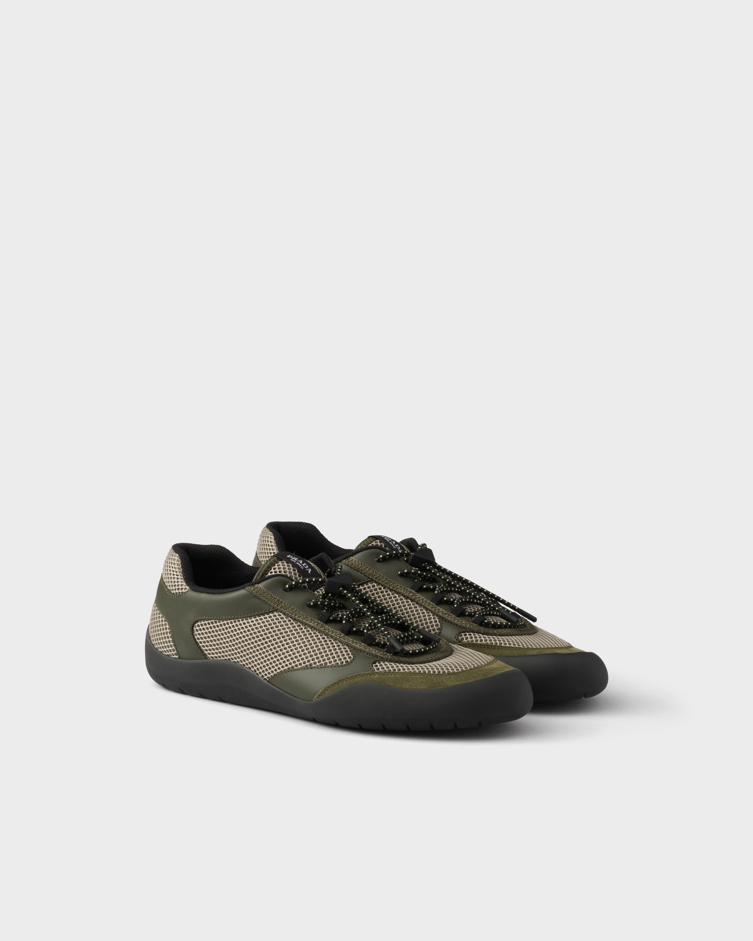 Military Green Speedrock Leather And Mesh Fabric Sneakers | PRADA