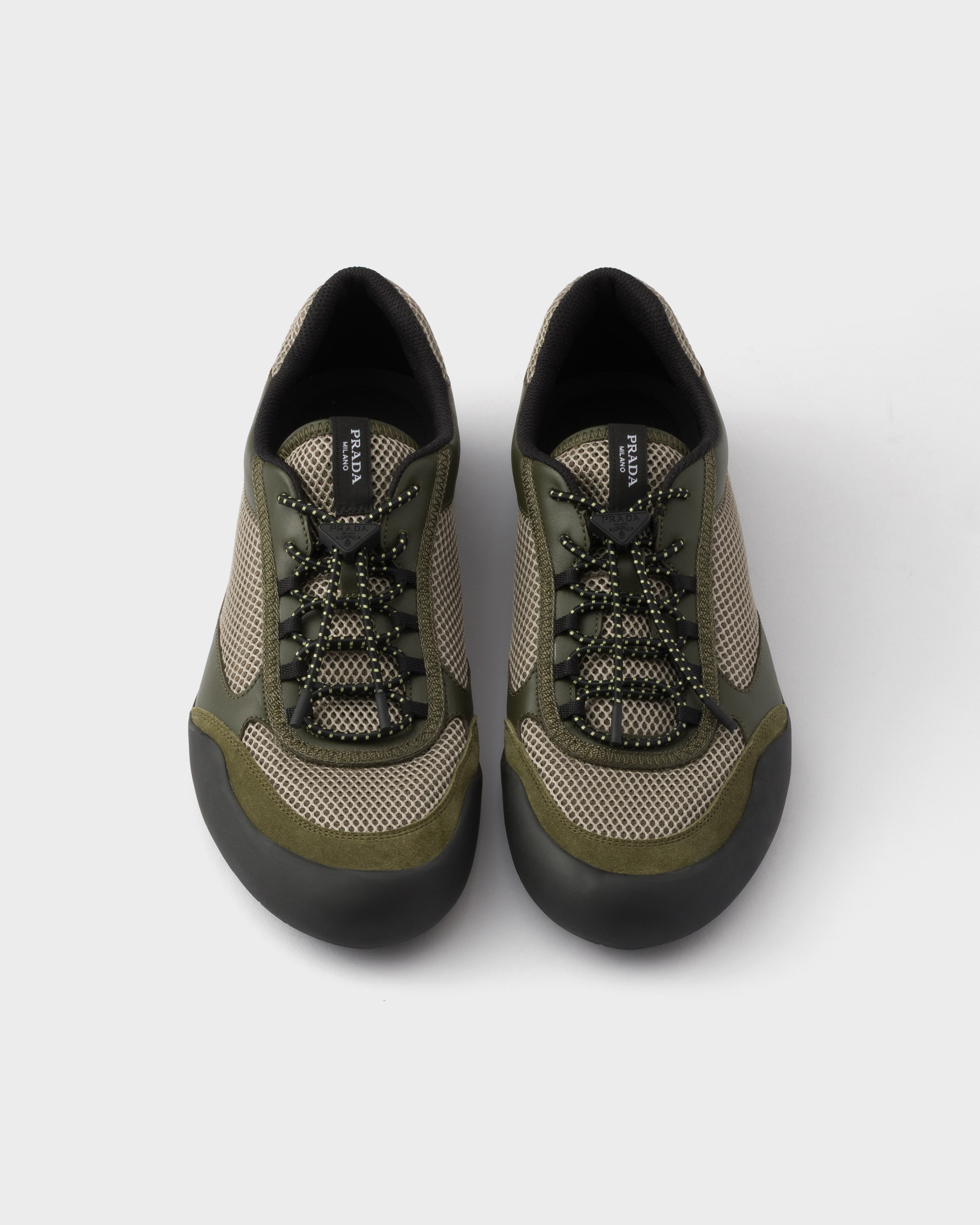 Military Green Speedrock Leather And Mesh Fabric Sneakers | PRADA