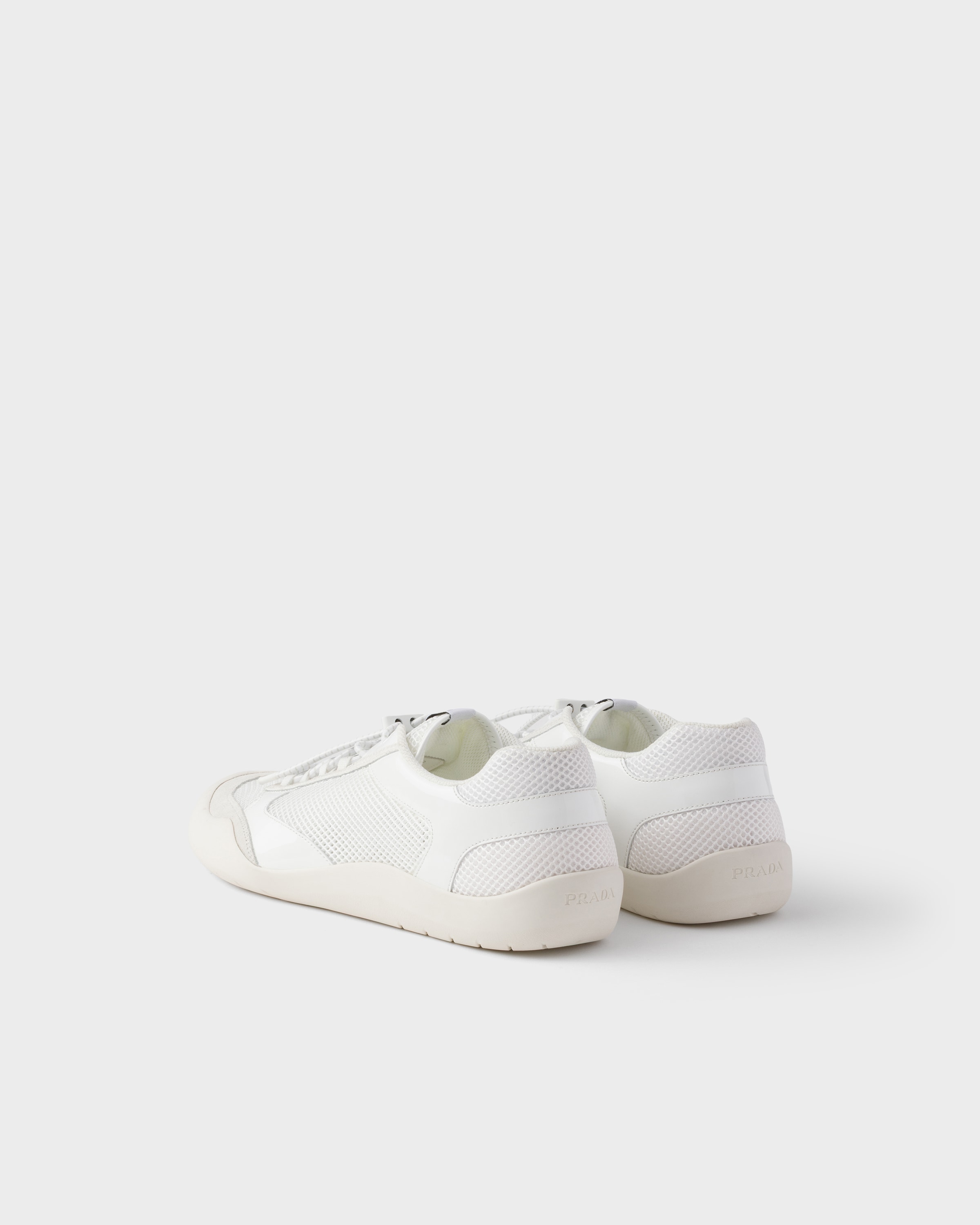White Speedrock Patent Leather And Mesh Fabric Sneakers | PRADA