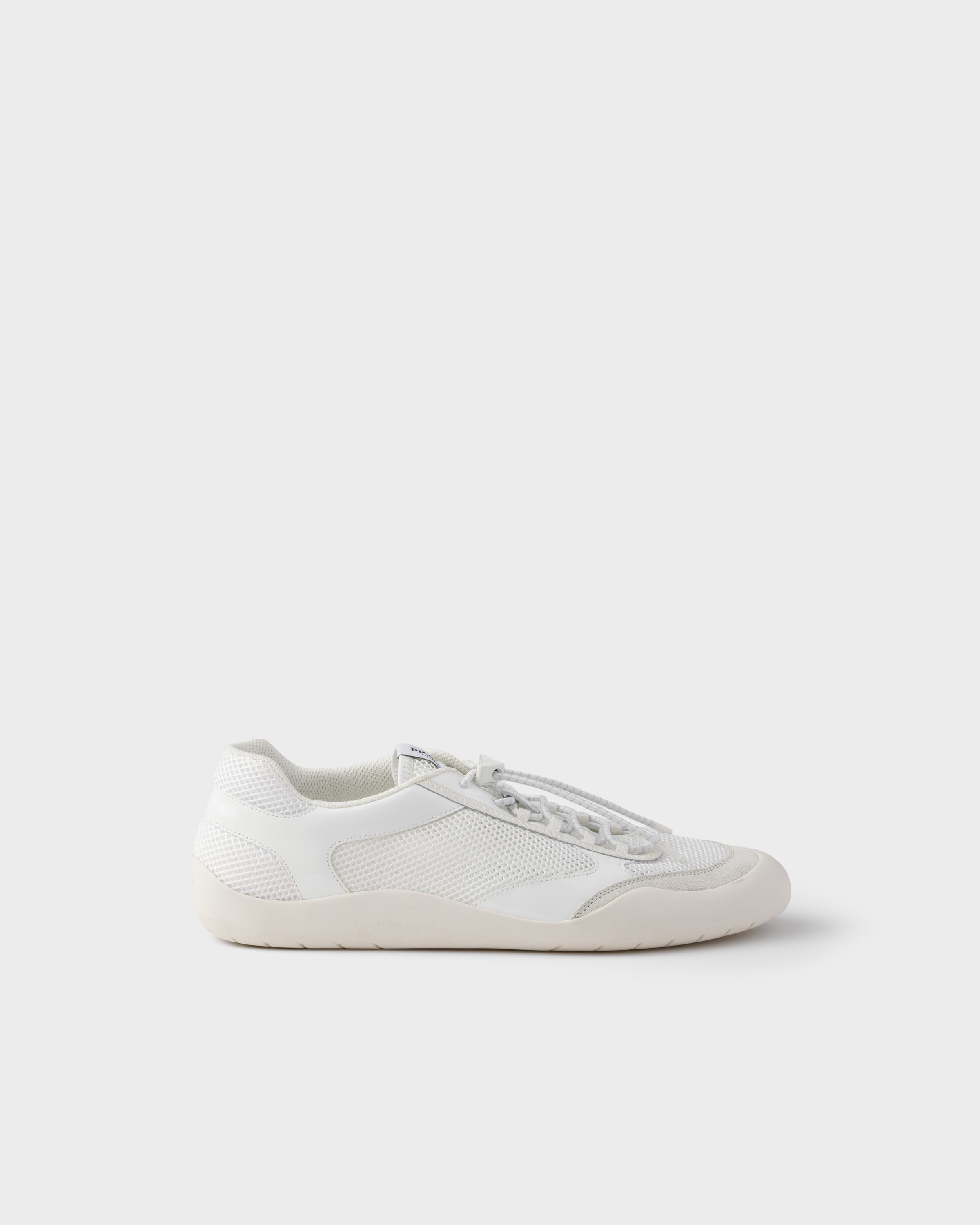 Prada Sneakers Speedrock In Vernice E Tessuto Rete, Uomo, Bianco, Taglia 8,5