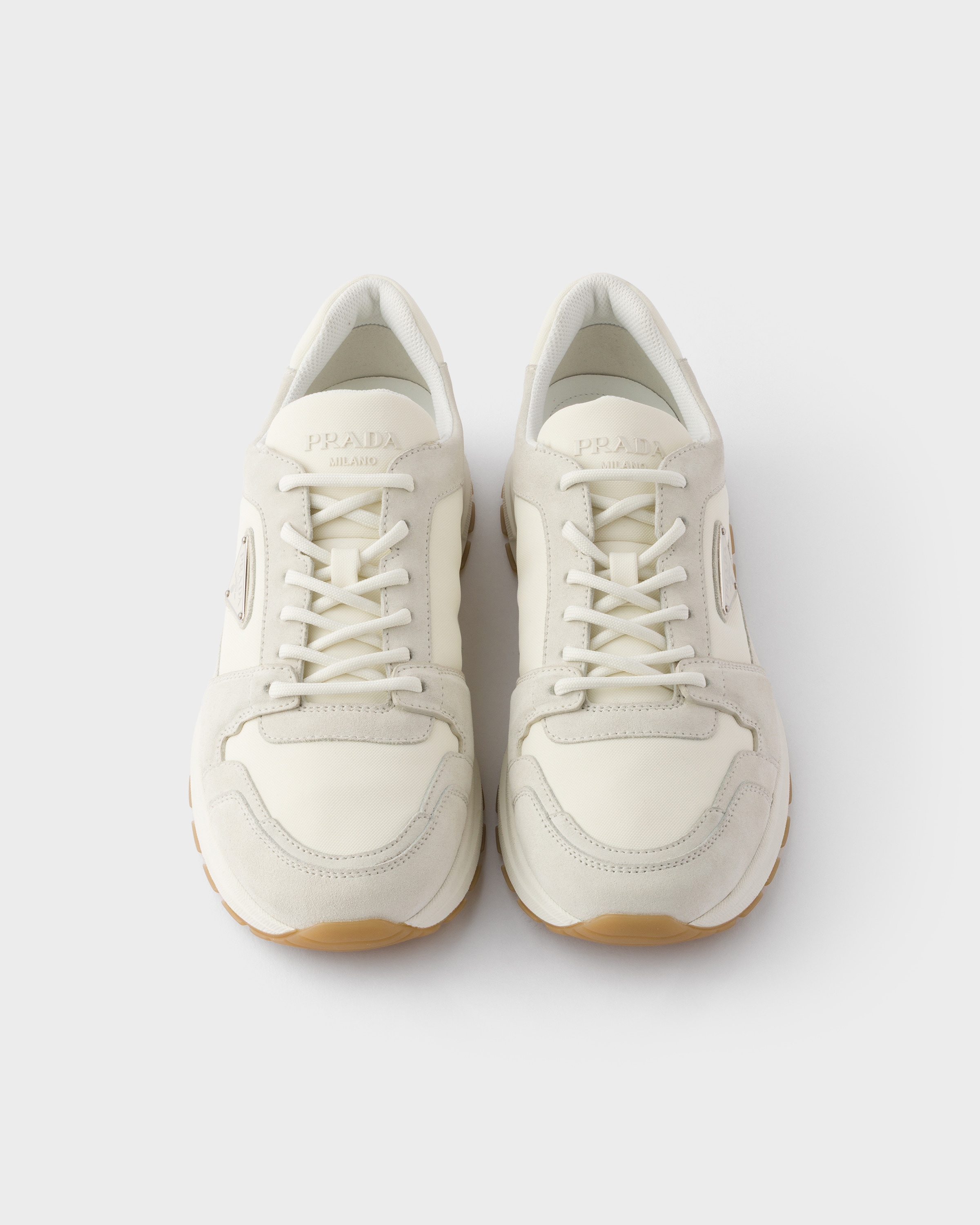 Cream Prax Suede And Re-nylon Sneakers | PRADA - Saudi Arabia