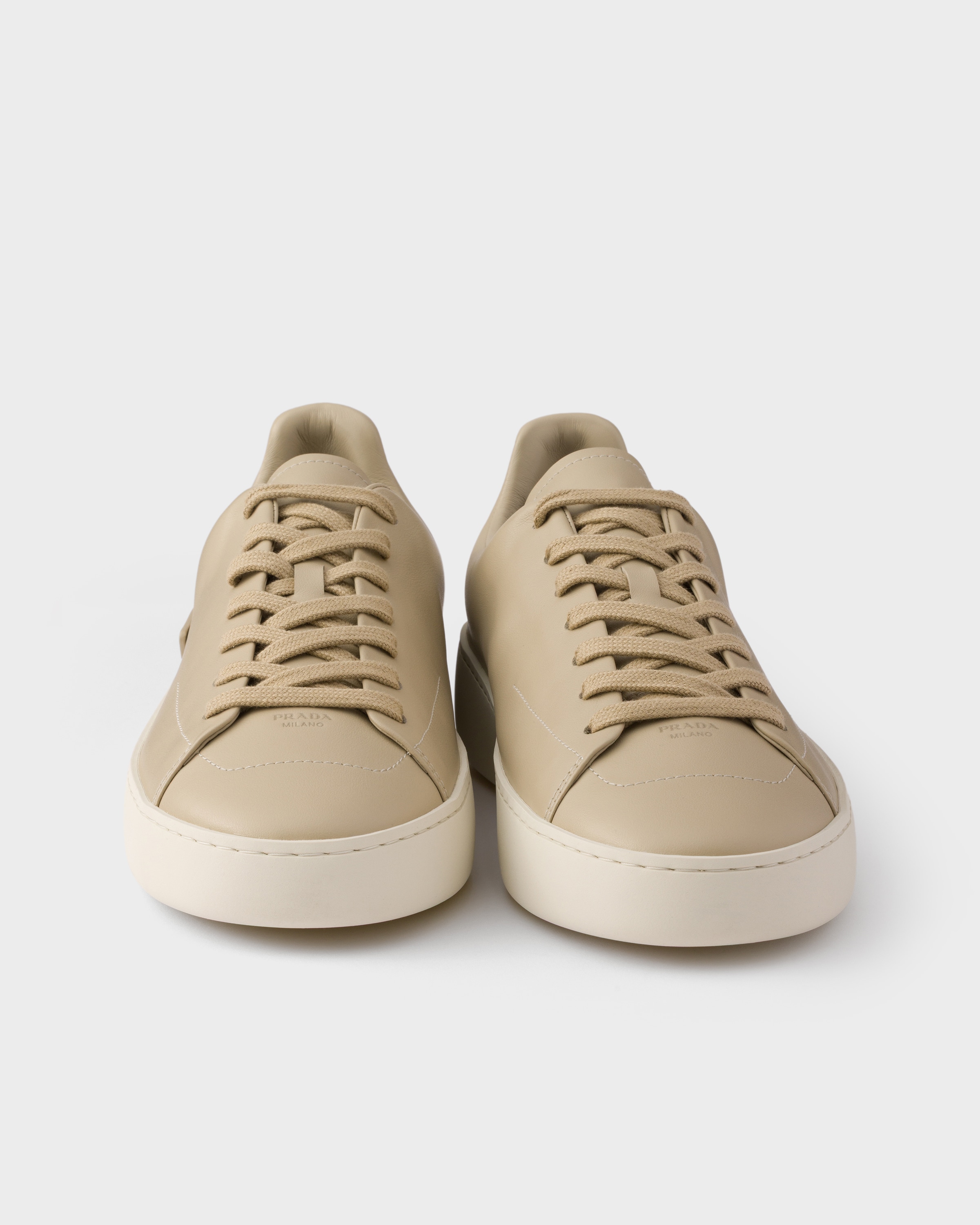 Desert Beige Court leather sneakers | PRADA