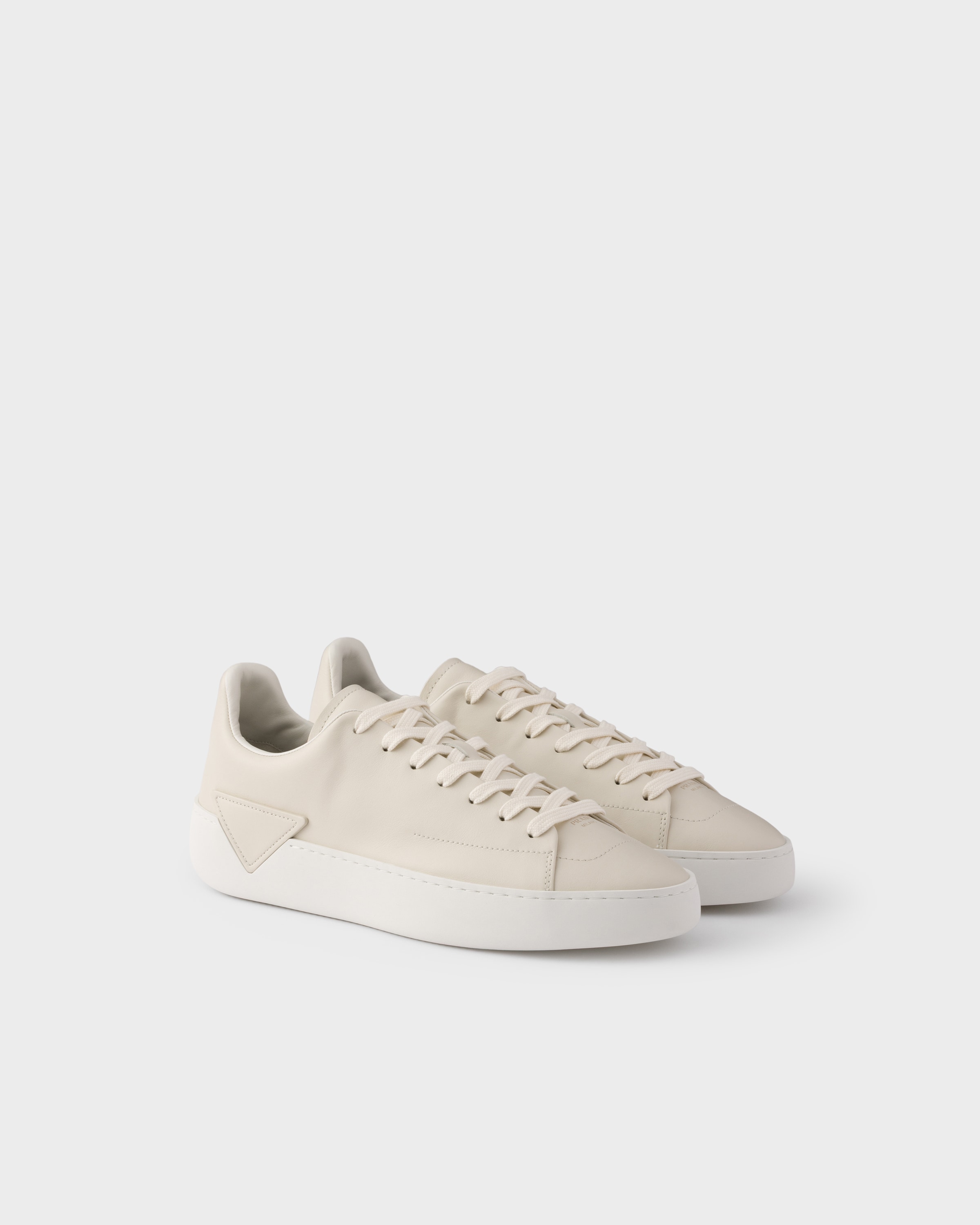Chalk White Court leather sneakers | PRADA - Turkey