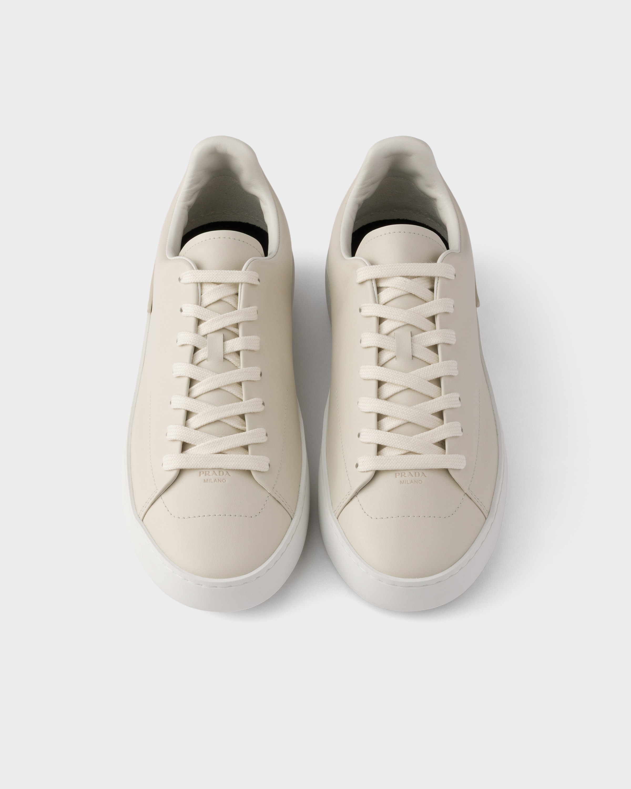 Chalk White Court Leather Sneakers | PRADA