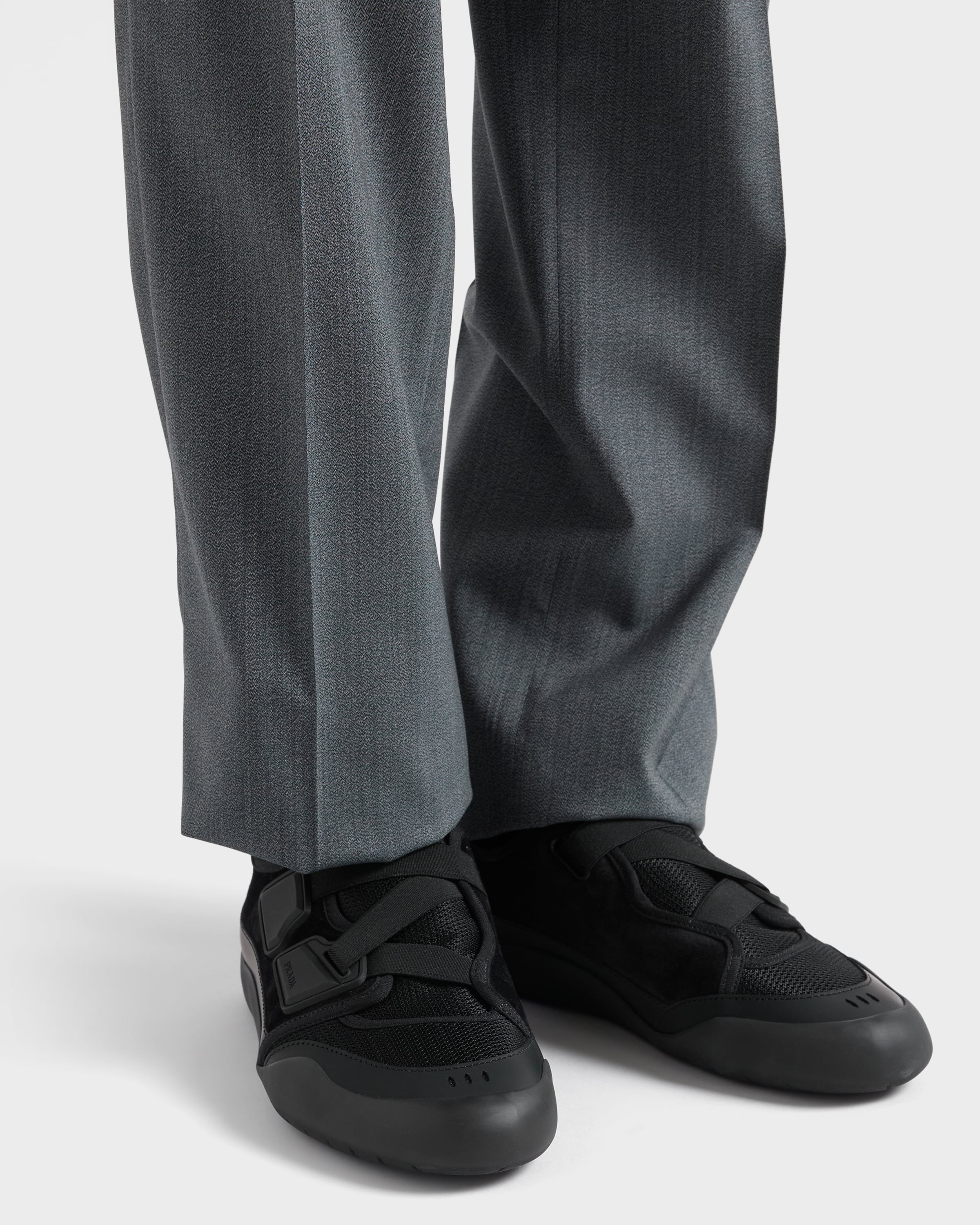 Black Speedrock Leather And Mesh Fabric Sneakers | PRADA - Canada
