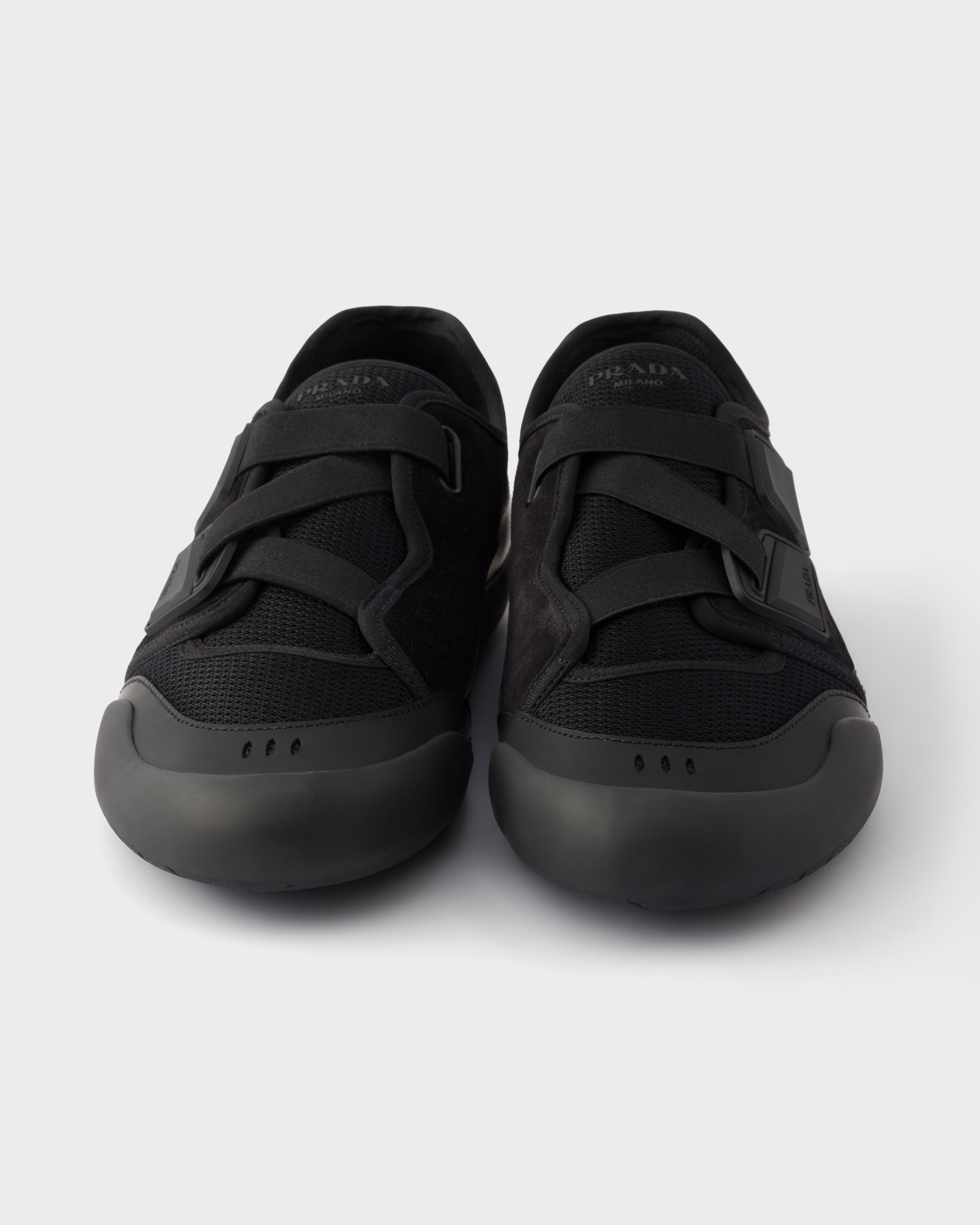 Black Speedrock Leather And Mesh Fabric Sneakers | PRADA - Japan