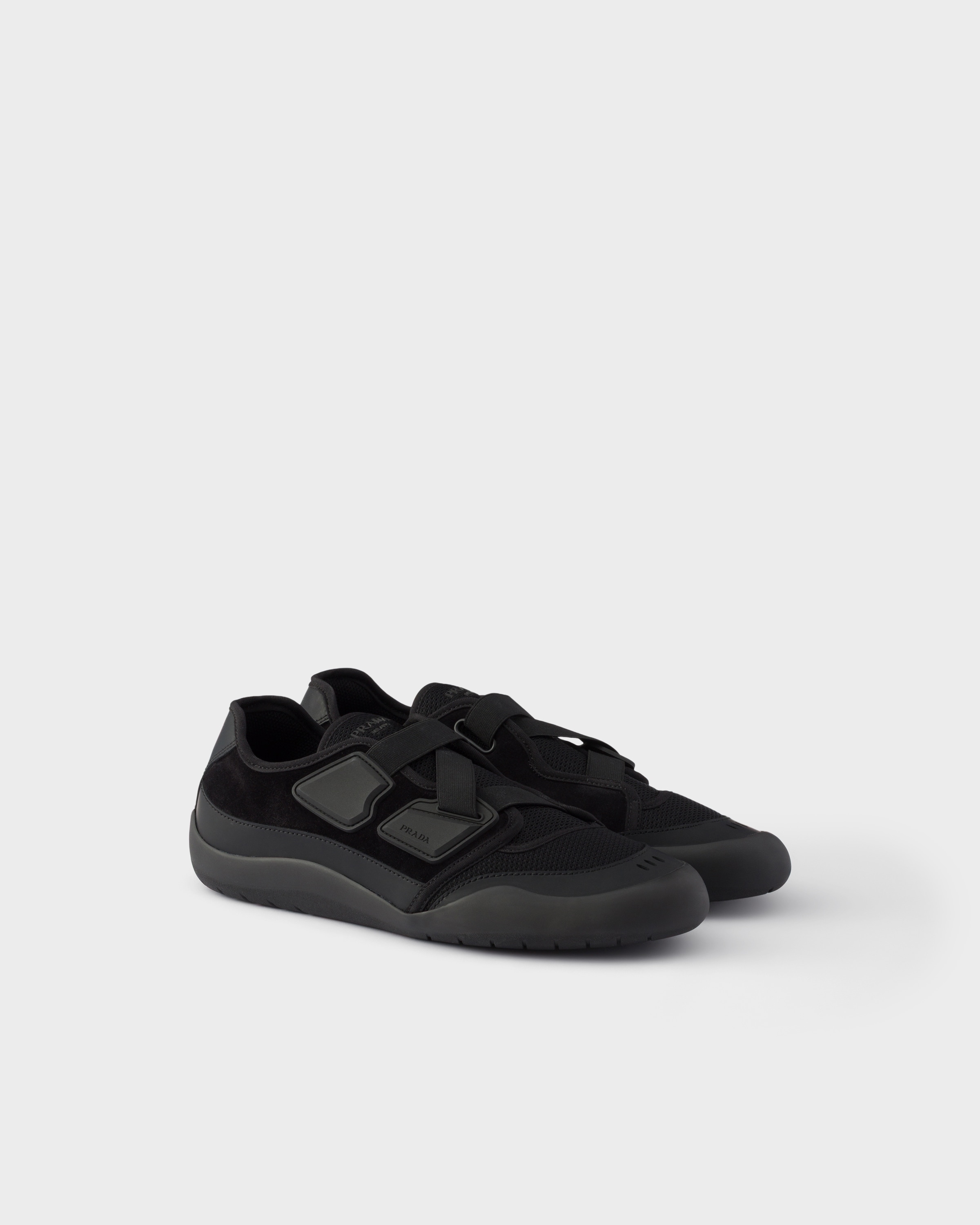 Black Speedrock Leather And Mesh Fabric Sneakers | PRADA