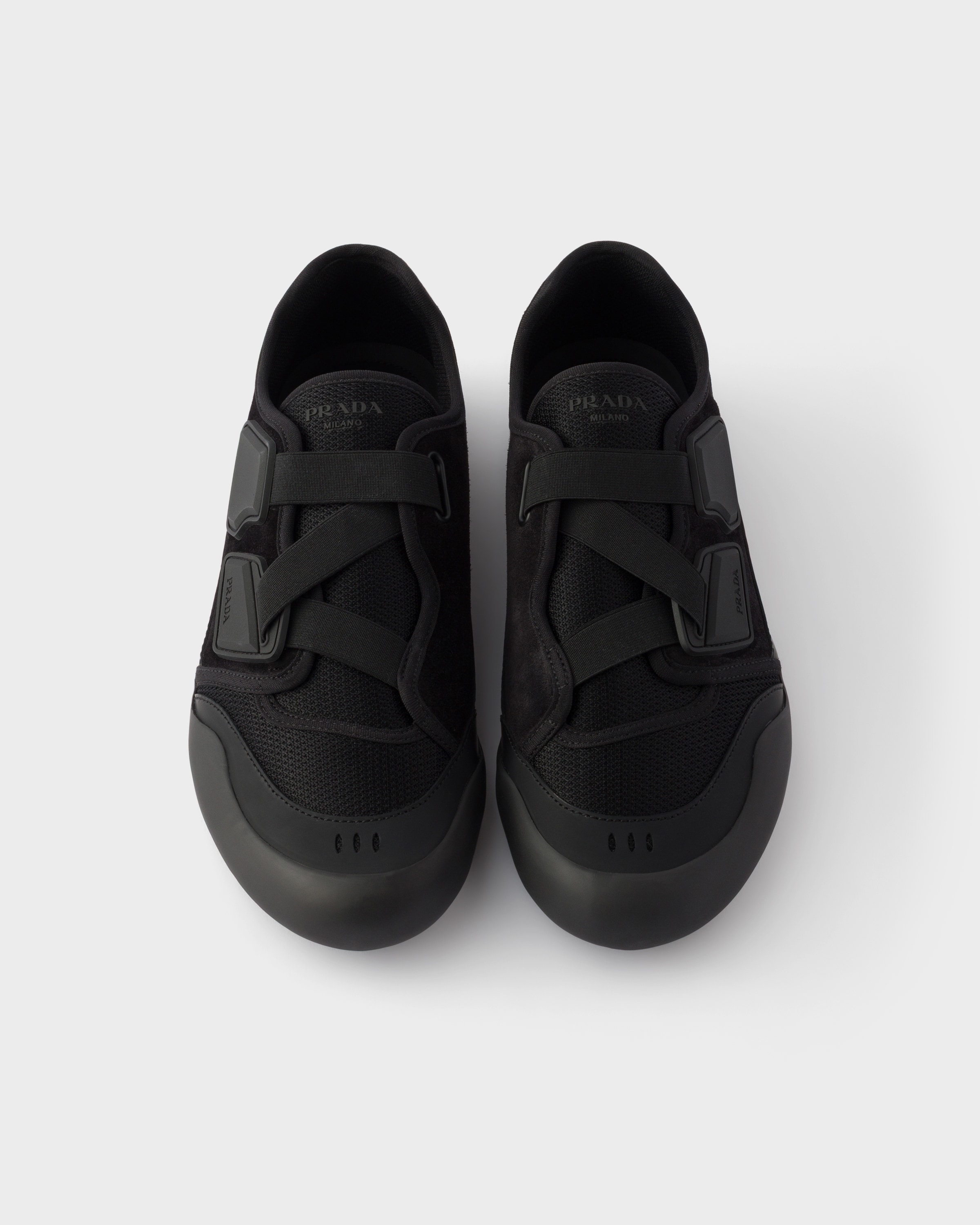 Black Speedrock Leather And Mesh Fabric Sneakers | PRADA