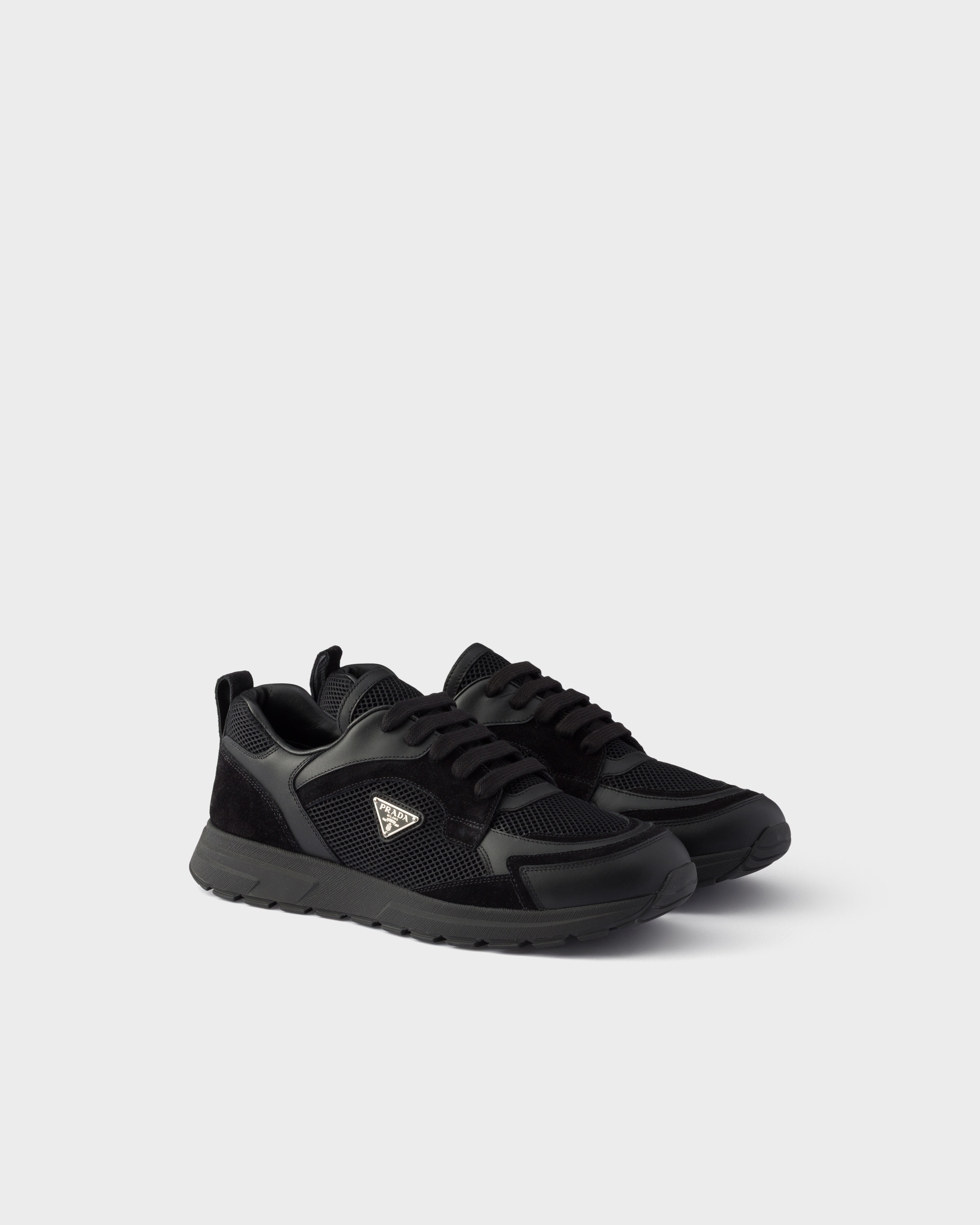 Black Prax Leather And Fabric Sneakers | PRADA - Netherlands