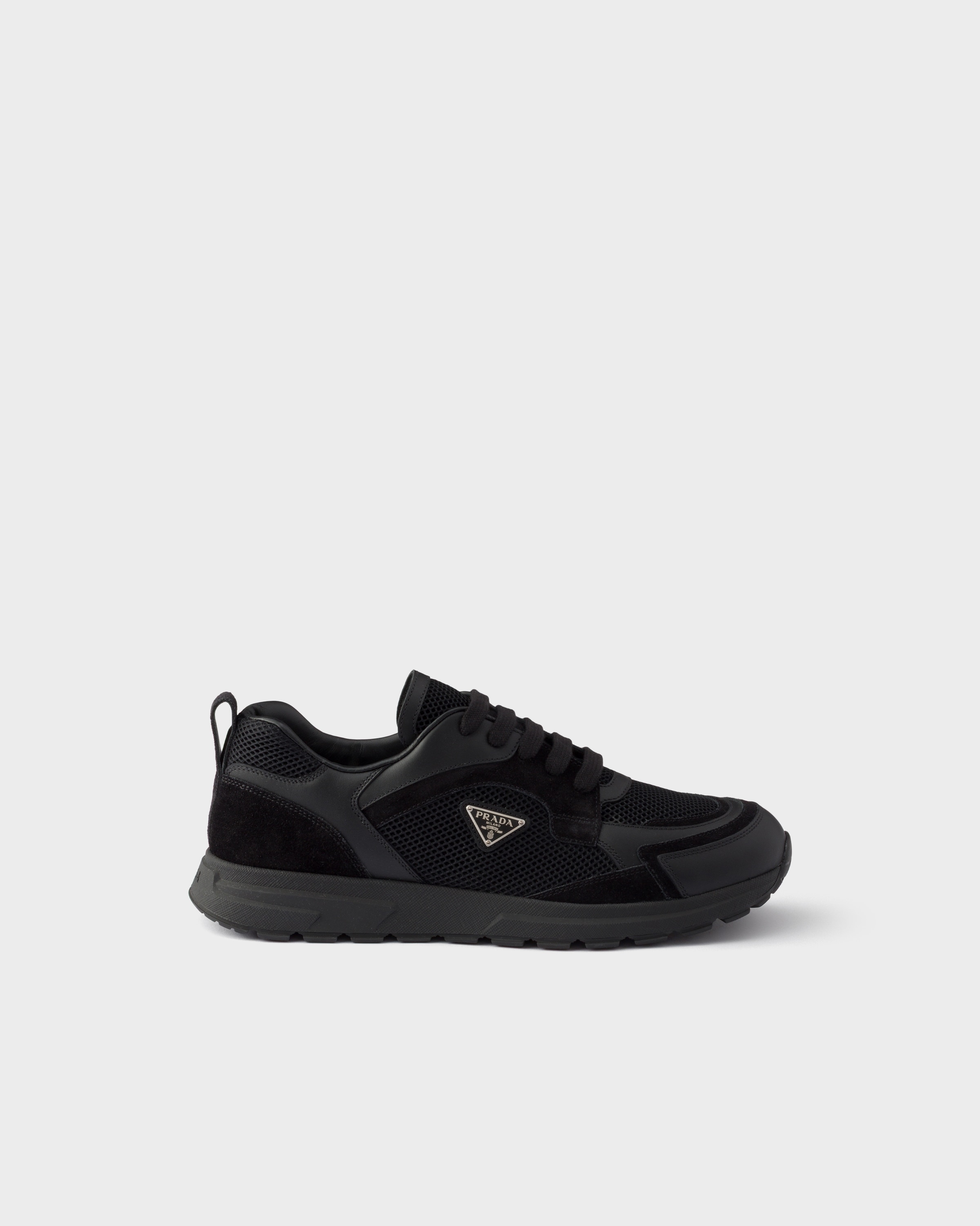 靴 PRADA SPORT Emblem Leather Shoes Black Black Prax Leather And Fabric Sneakers | PRADA