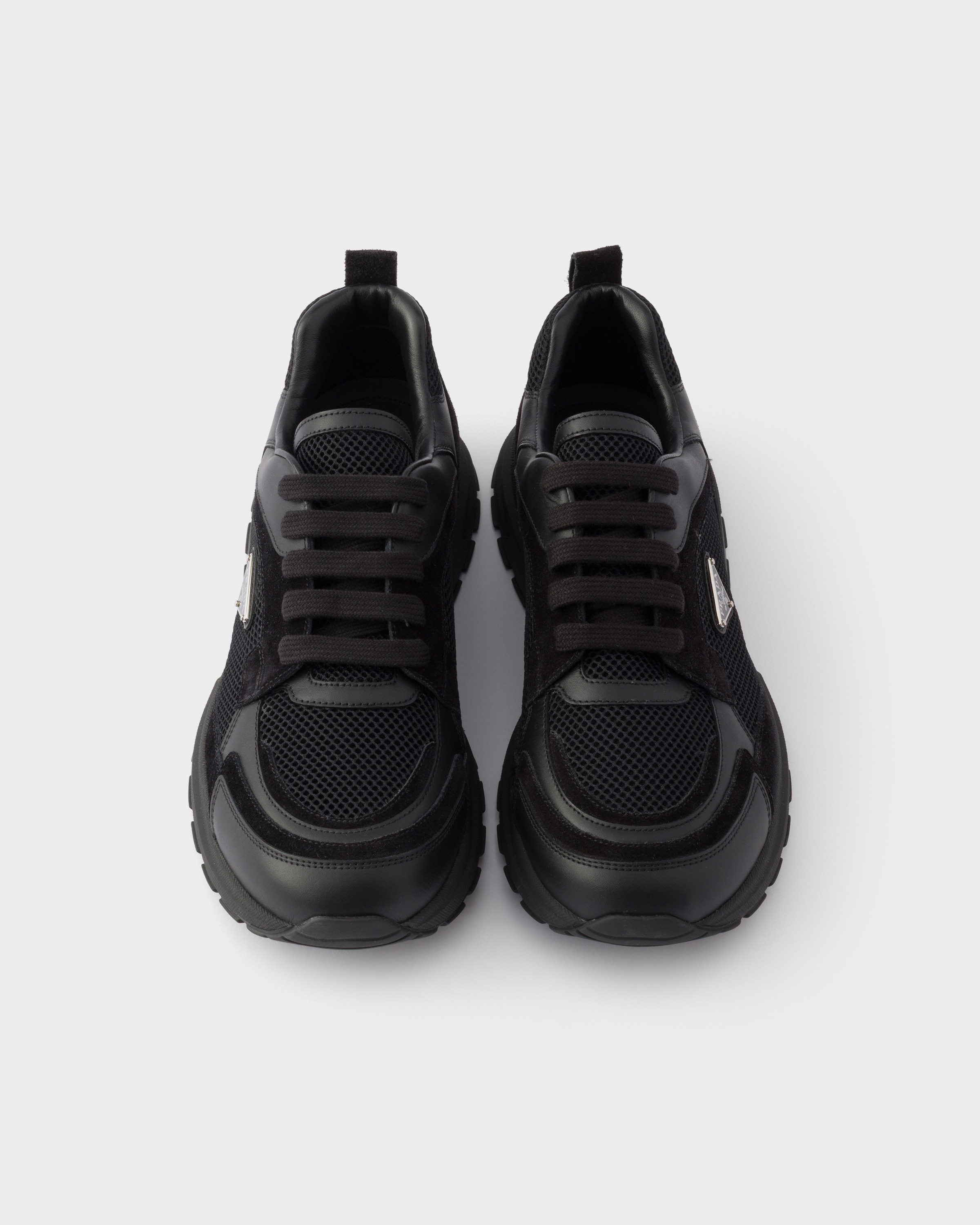 Black Prax Leather And Fabric Sneakers | PRADA - Turkey
